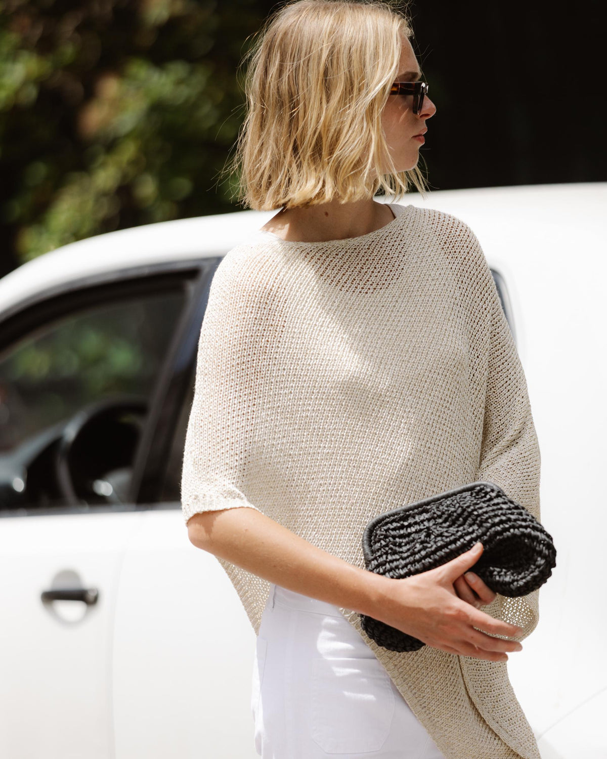 Poncho de Lurex Cru