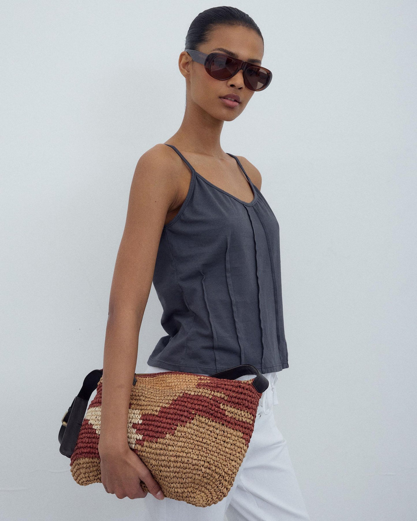 T-shirt Alças Nervuras Antracite