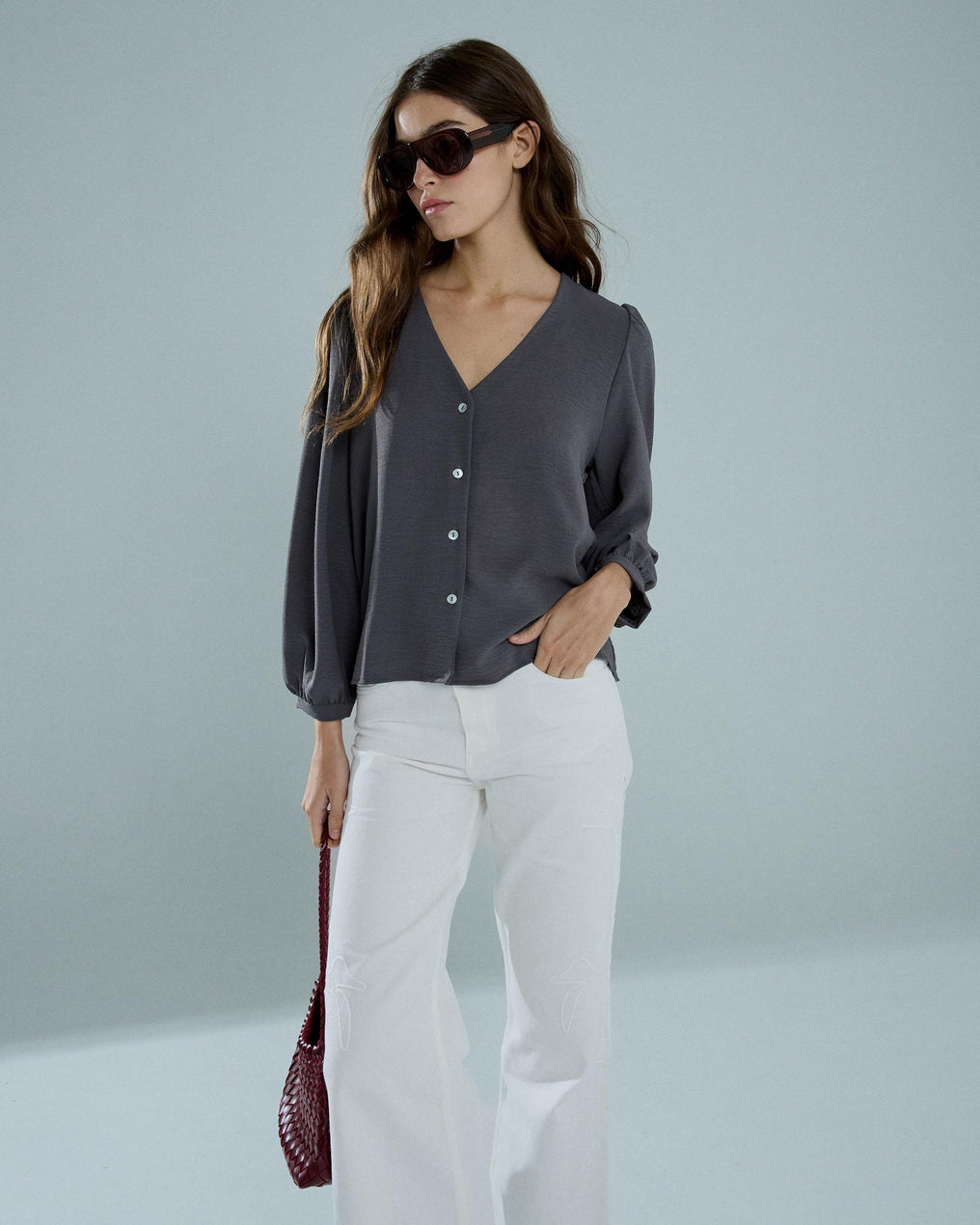 Blusa Manga Abullonada Antracita