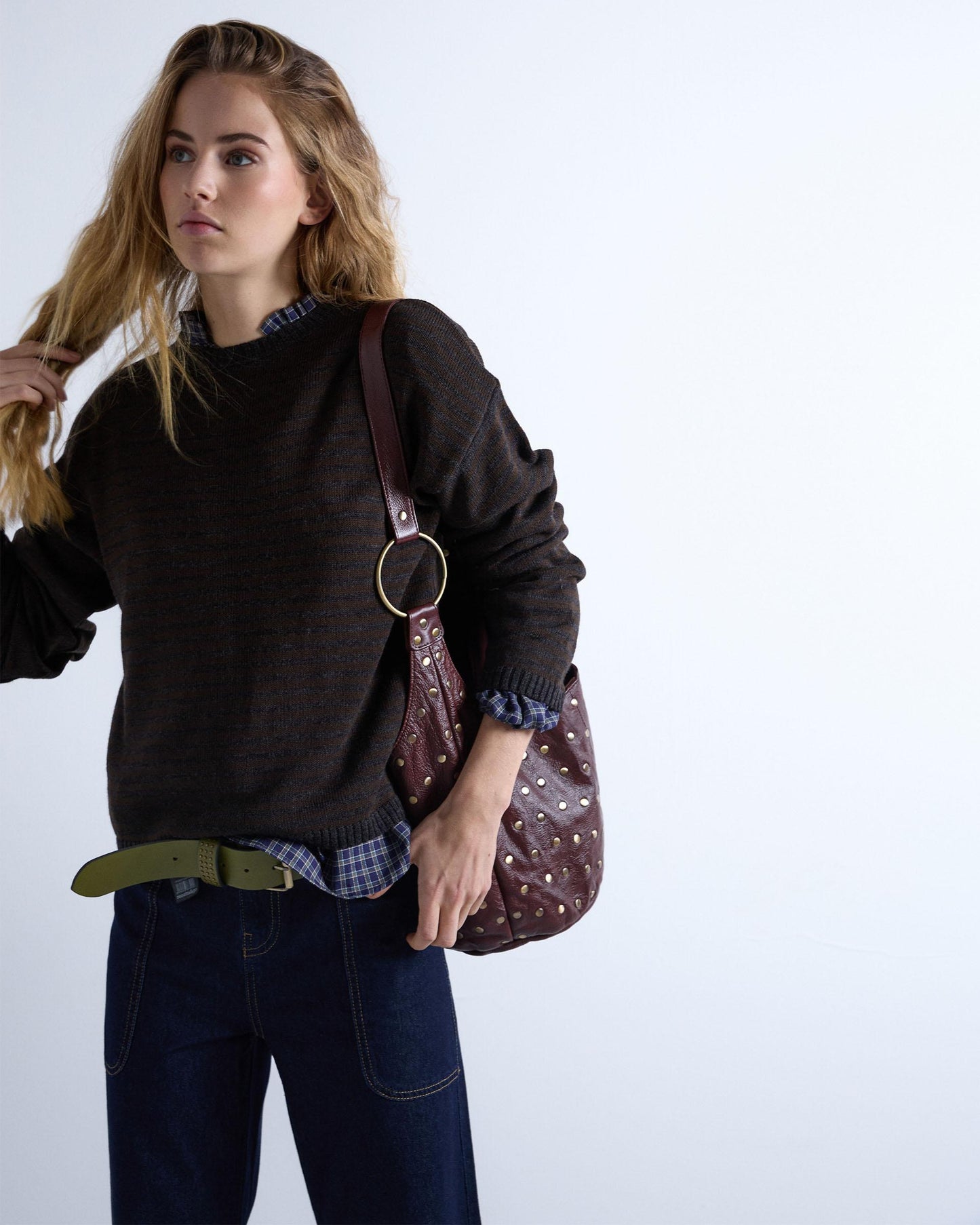 Anthracite Striped Crew Neck Sweater