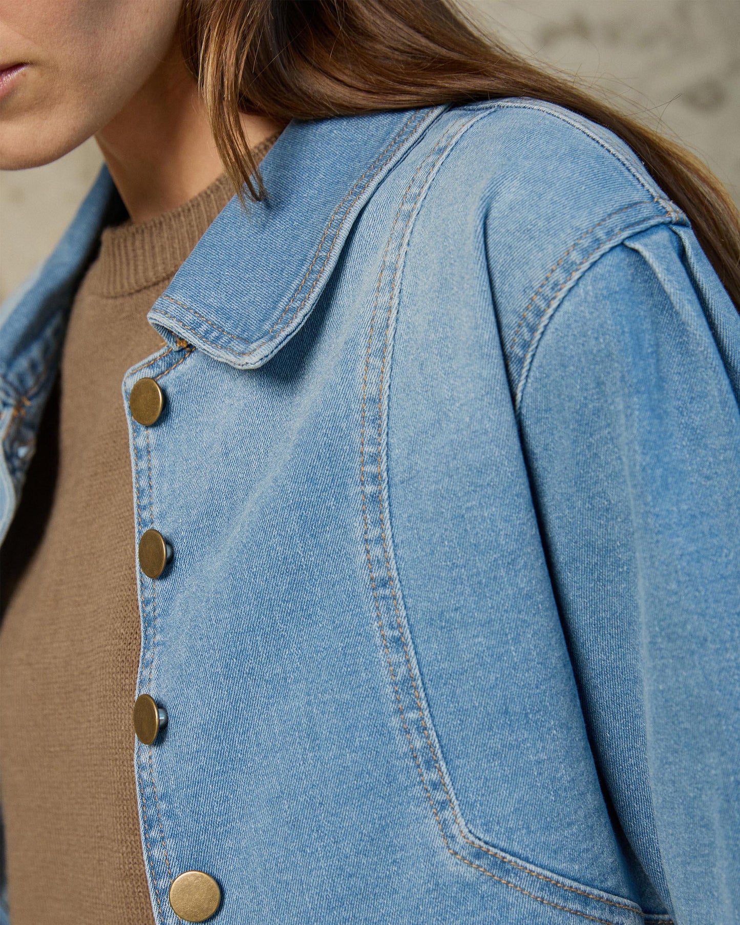 Light Blue Puff Sleeve Denim Jacket