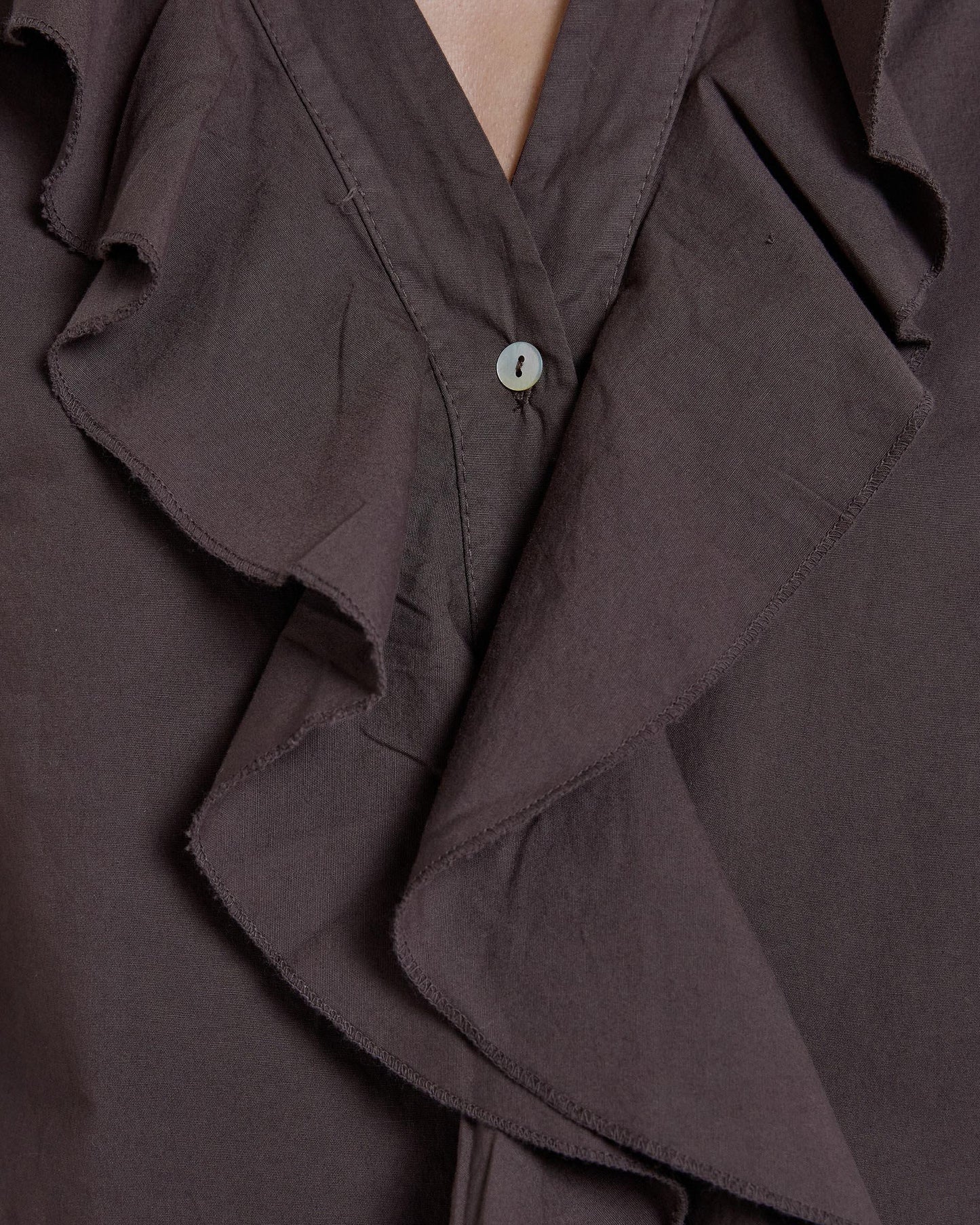 Brown V-Neck Ruffle Blouse