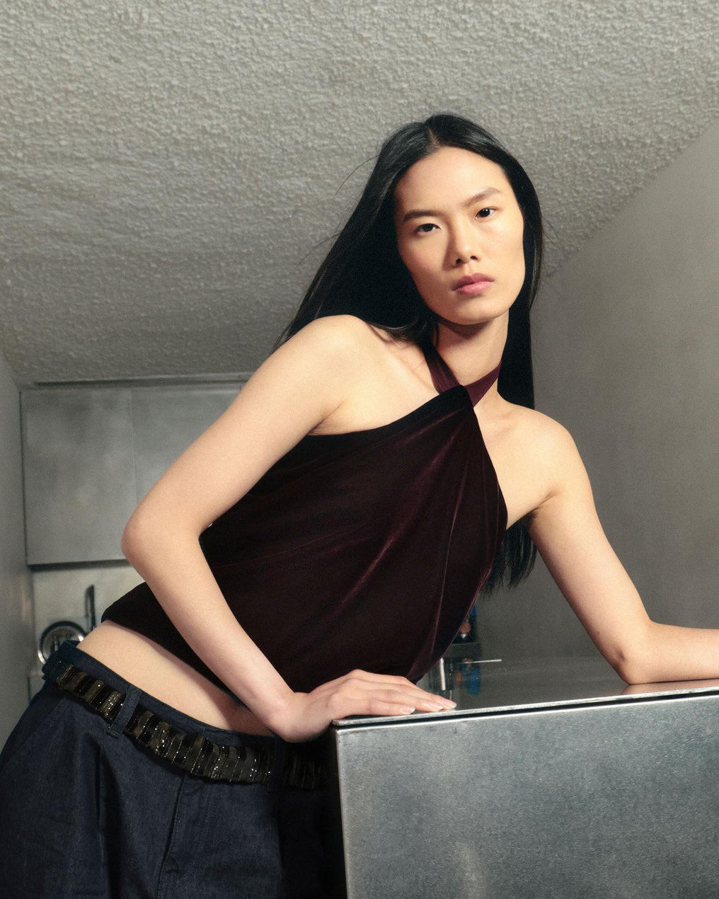 Top Terciopelo Lazada Burdeos