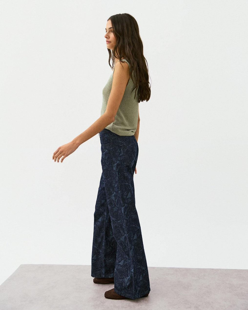 Jeans Wide Leg Estampado Azul Oscuro