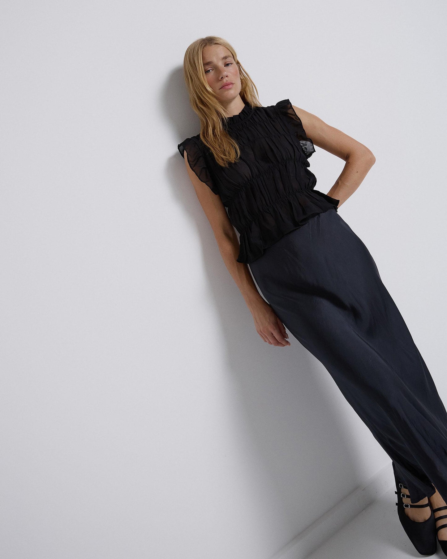 Anthracite Satin Evase Skirt