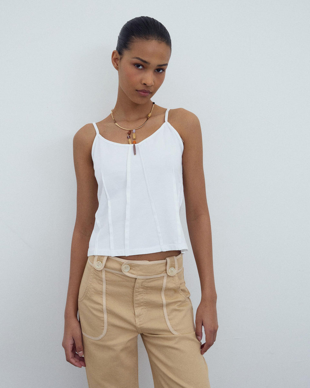 White Ribbed Strap T-Shirt