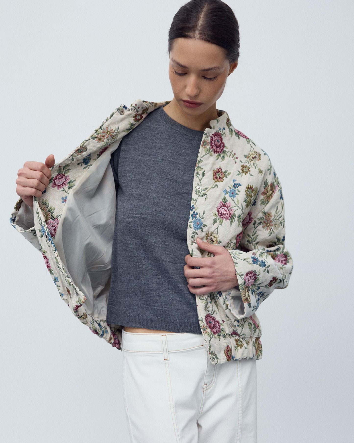 Multicolor Floral Print Bomber Jacket