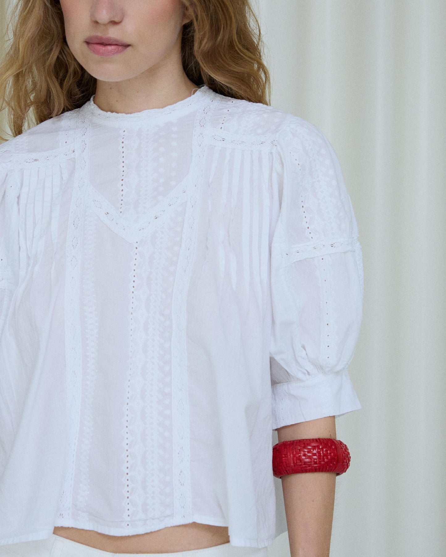 Blouse Manche Française Dentelles Coulisses Blanc