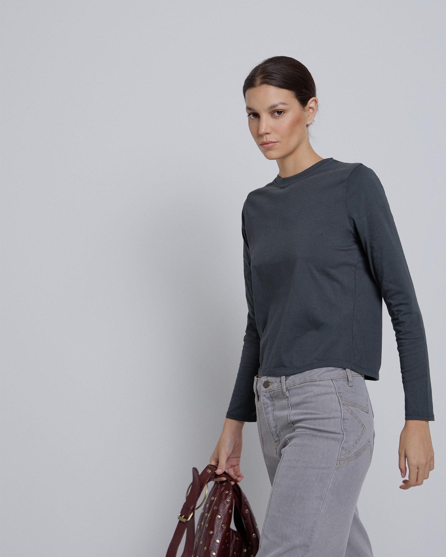 Basic Long Sleeve Gray T-Shirt