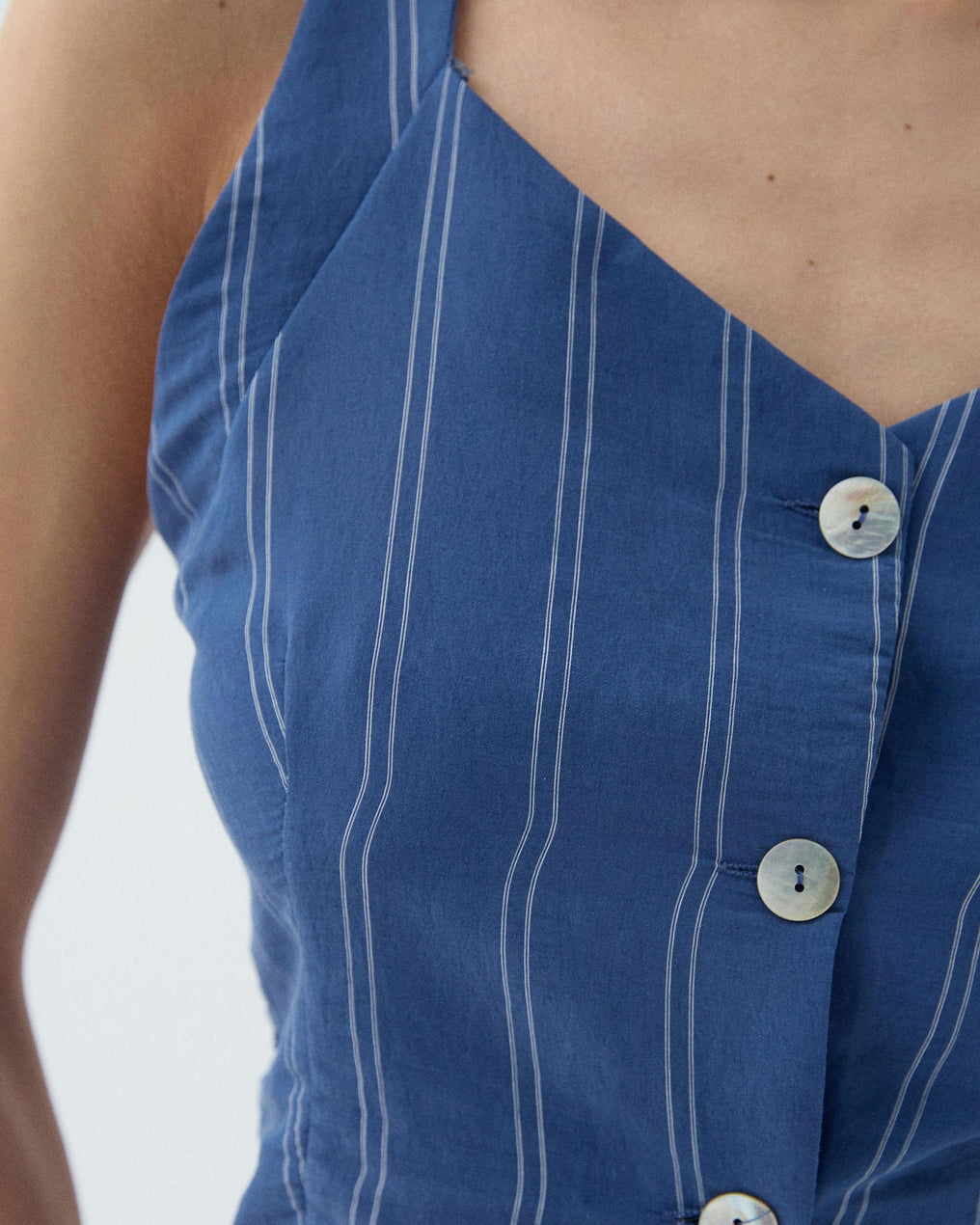 Top Botones Rayas Azul