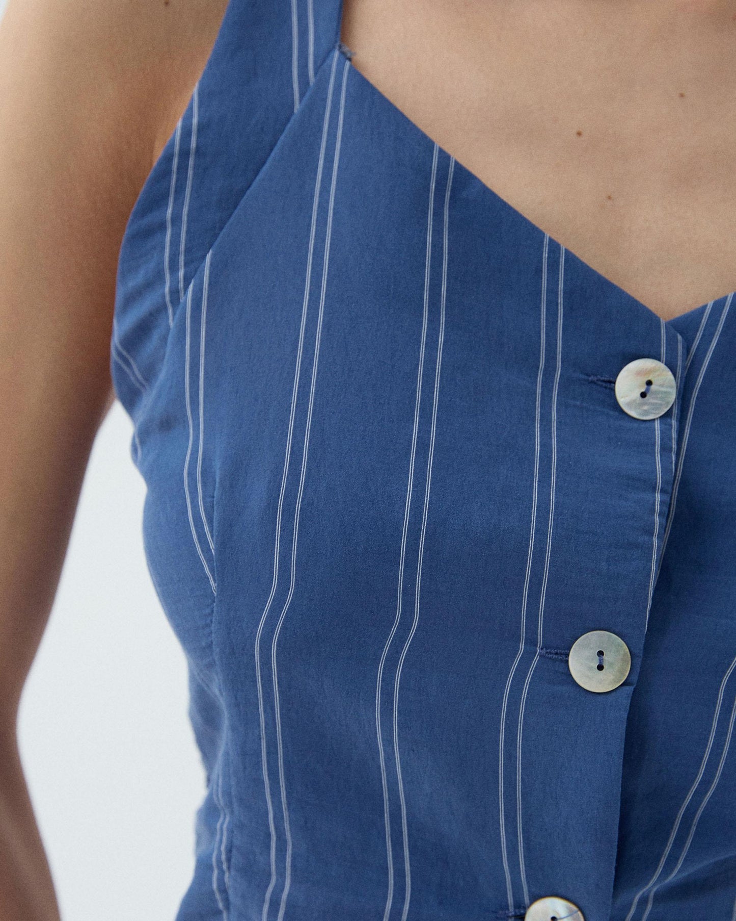 Top Botones Rayas Azul