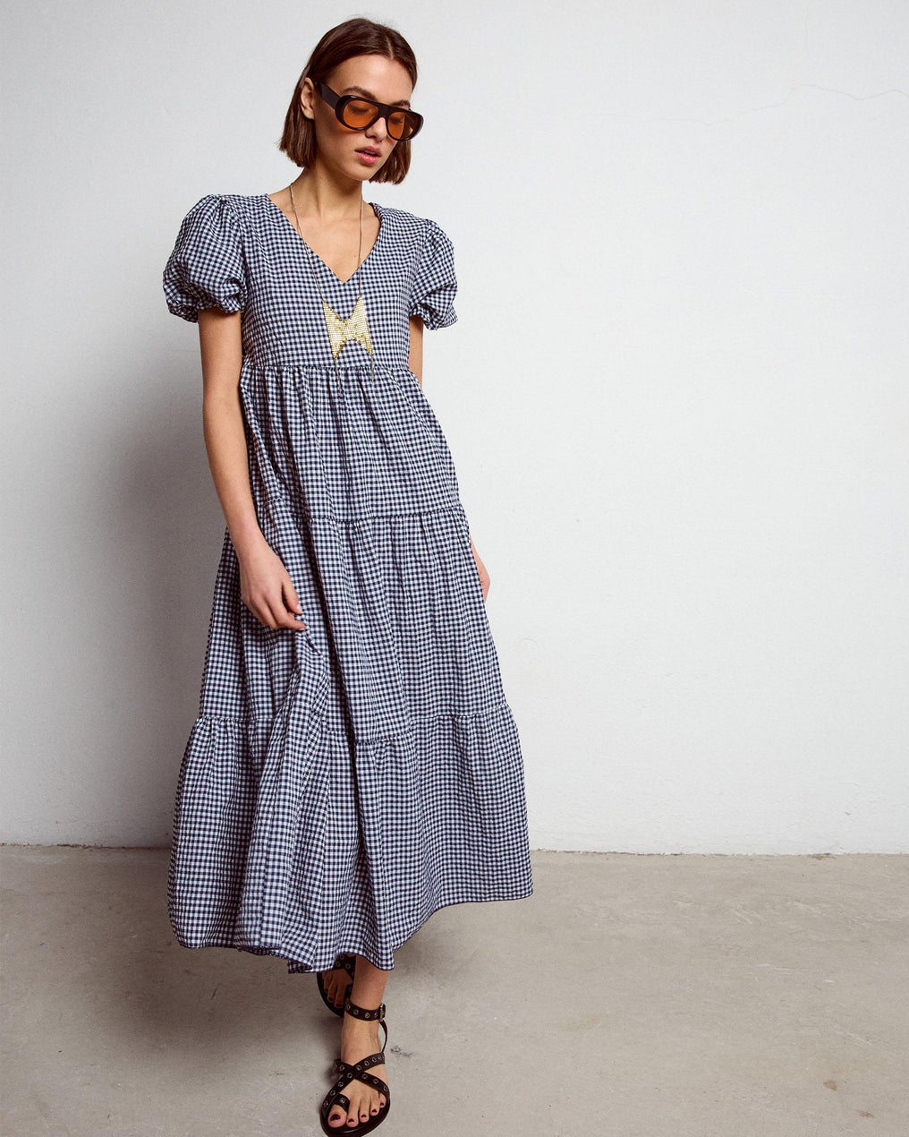 Vestido Largo Cortes Azul Marino