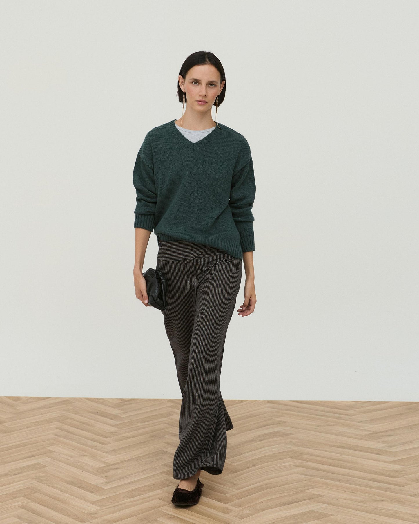 Jersey Cuello Pico Rib Verde Oscuro