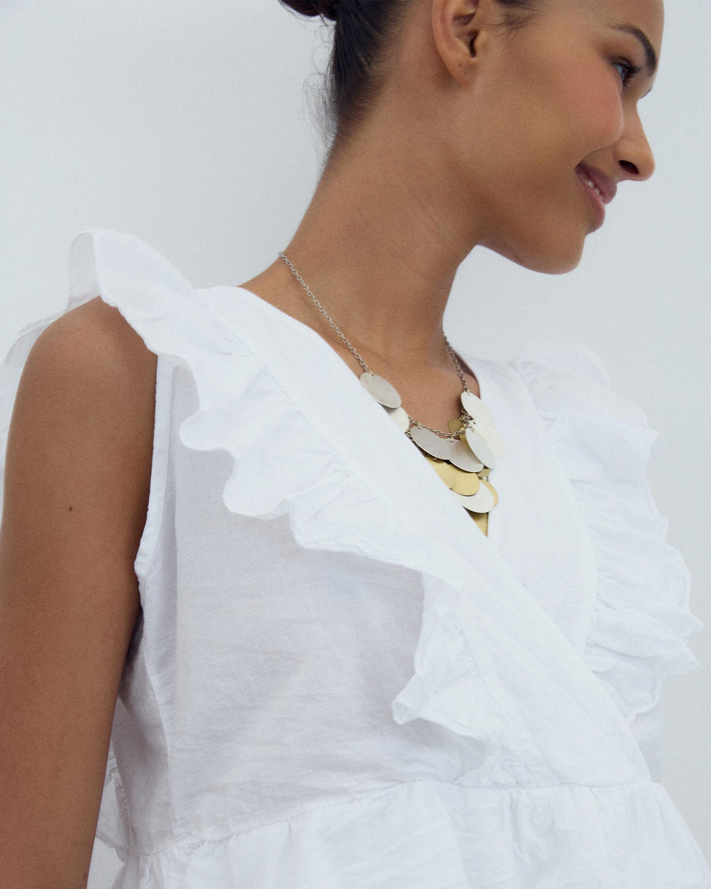 Blusa Cruzada Folhos Branca