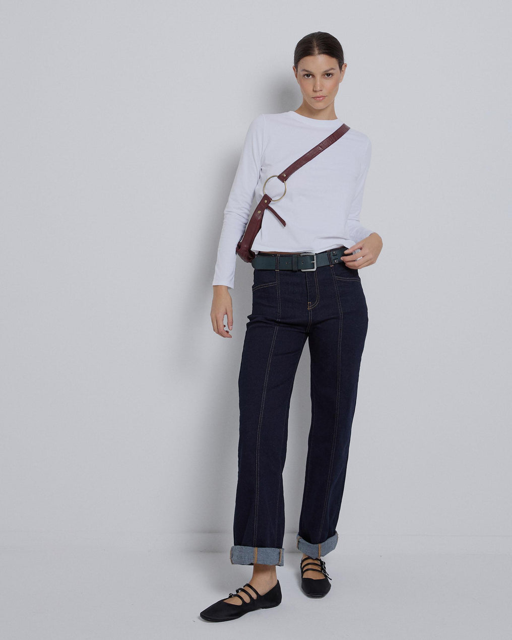 T-shirt básica branca de manga comprida