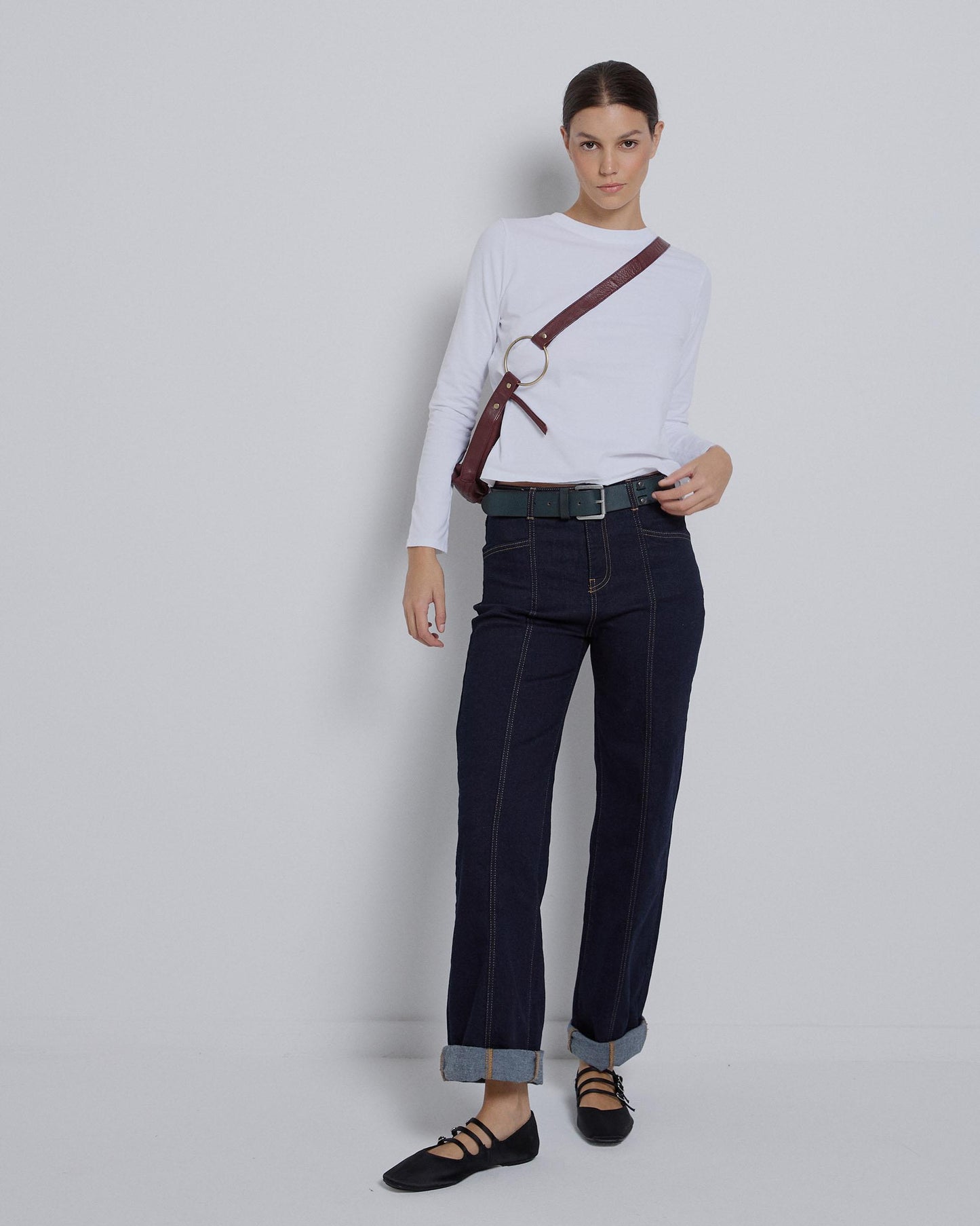 T-shirt básica branca de manga comprida