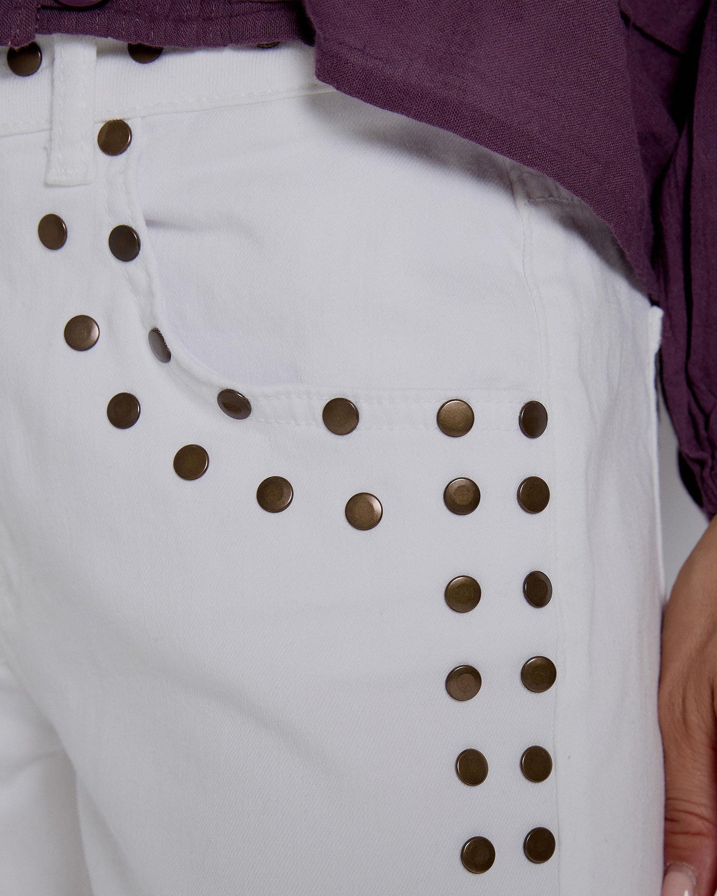 White Flat Studded Jeans