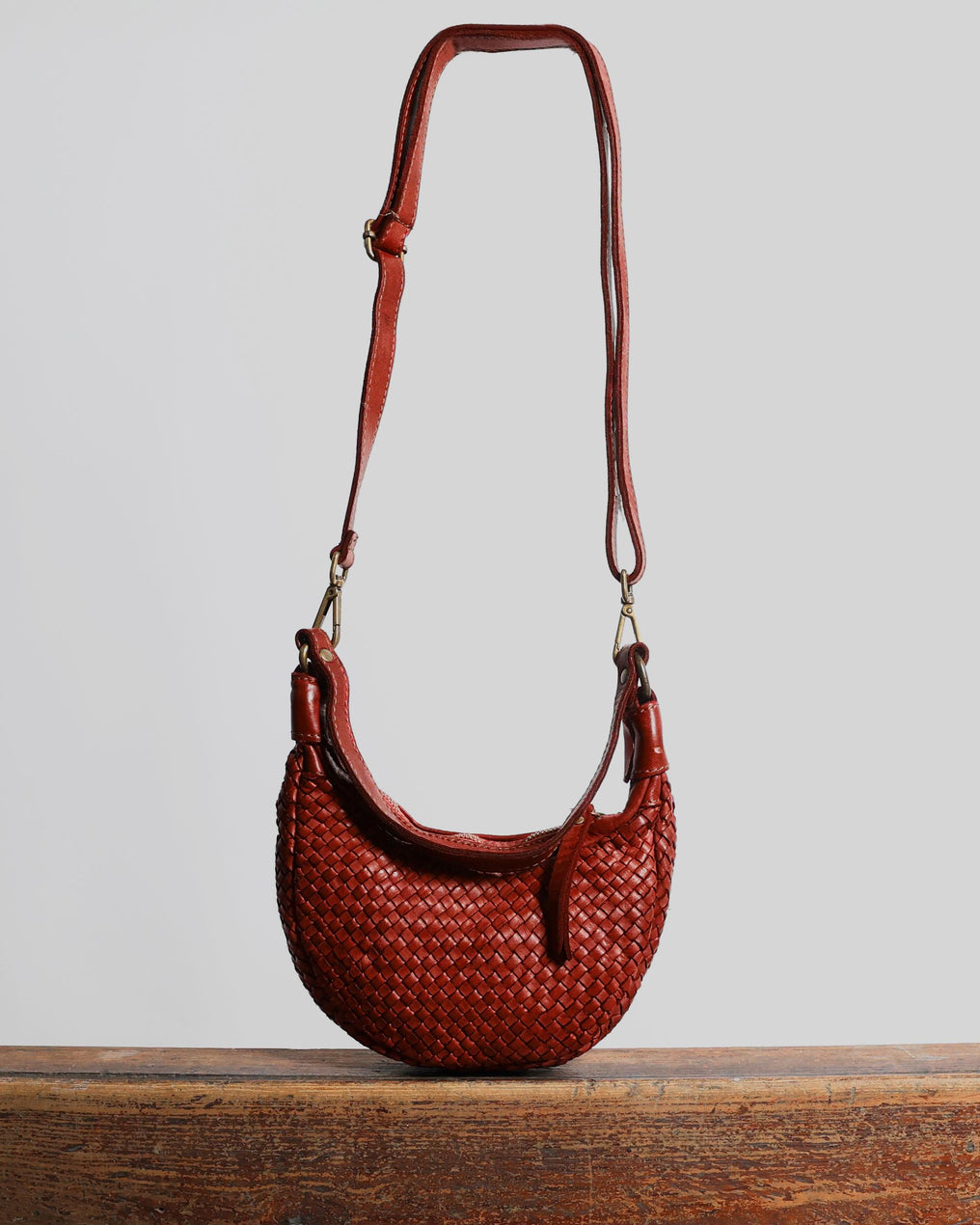Red Braided Leather Shoulder Bag