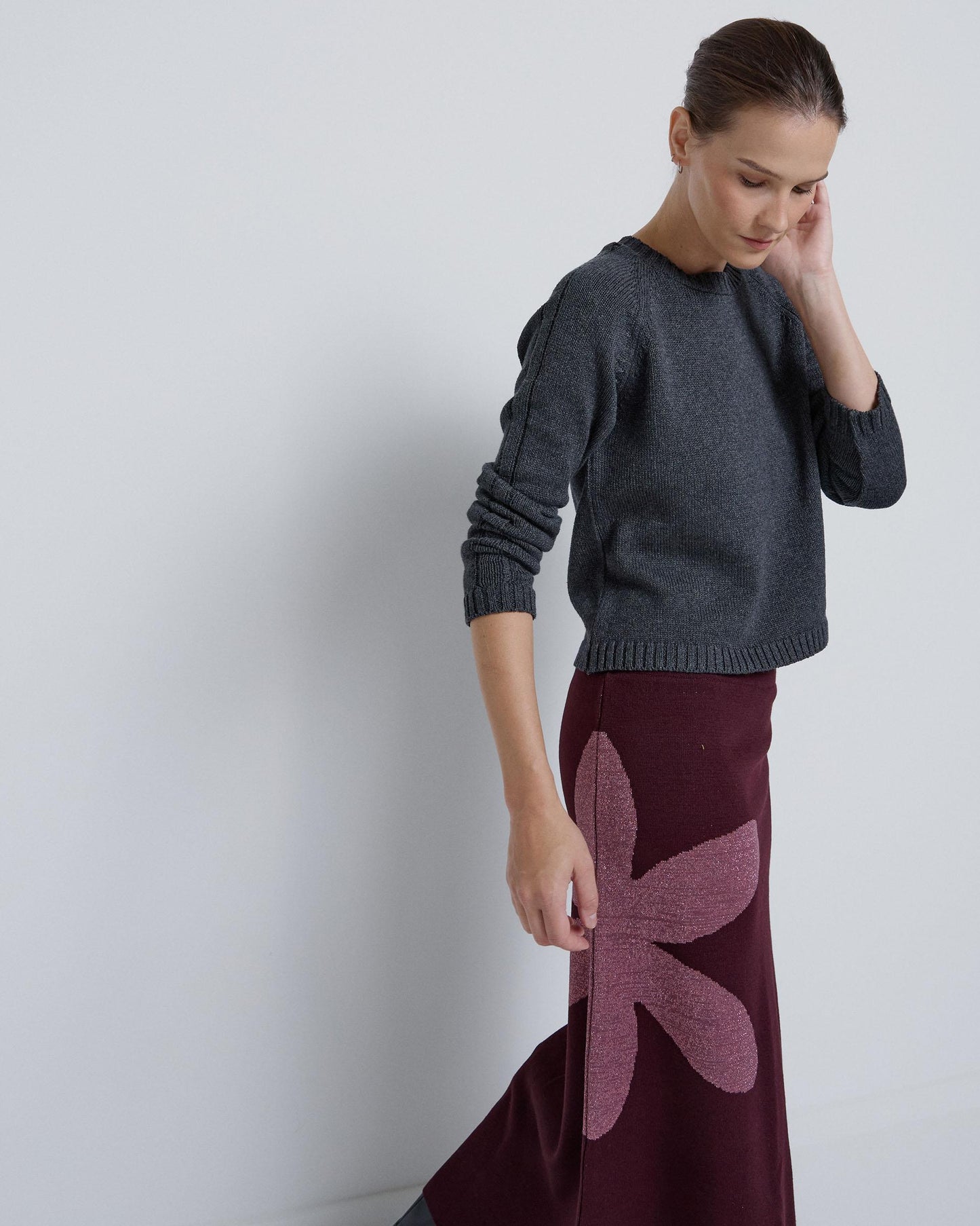 Long Eggplant Flower Skirt