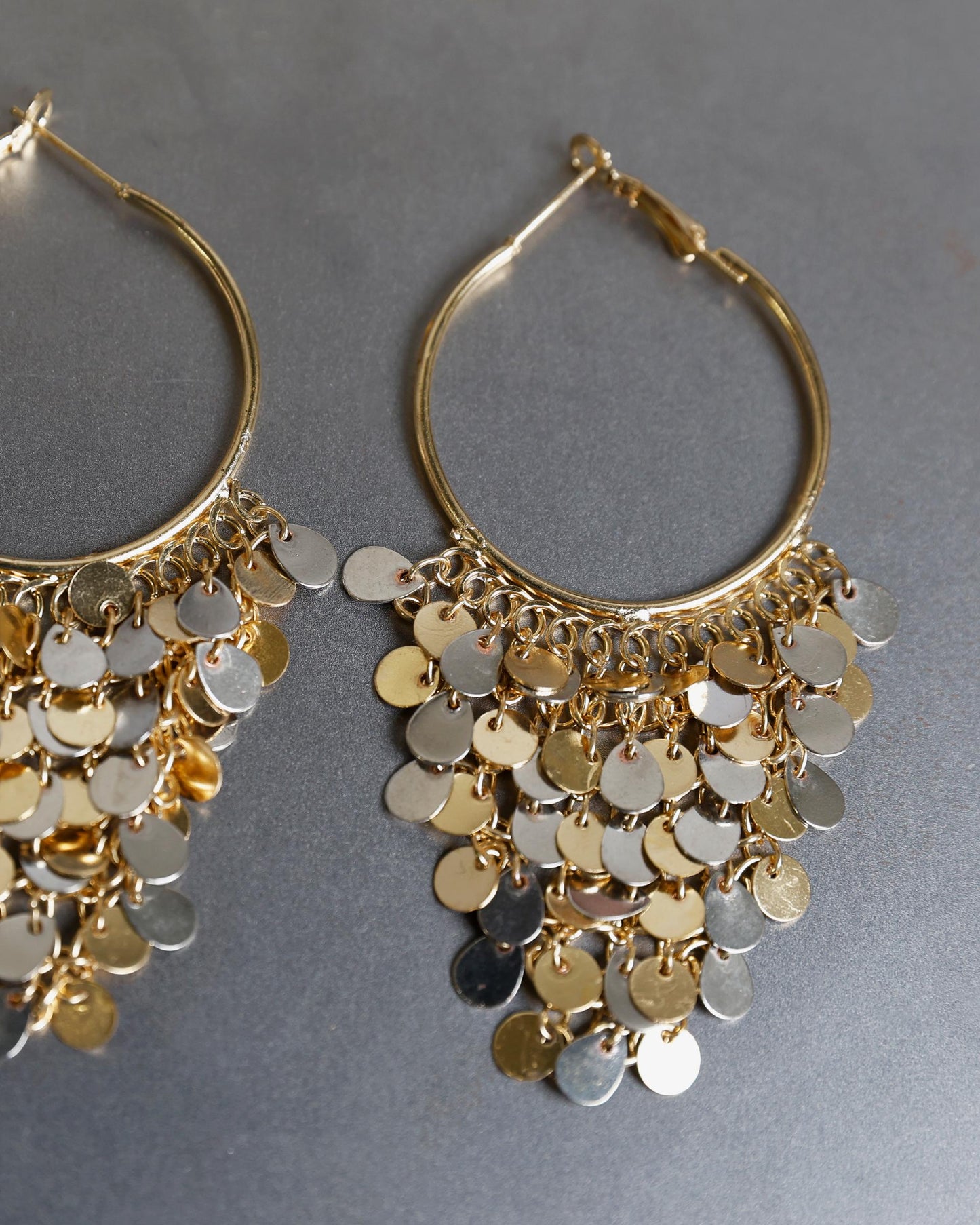 Boucles D’oreilles Anneaux Sequins Doré