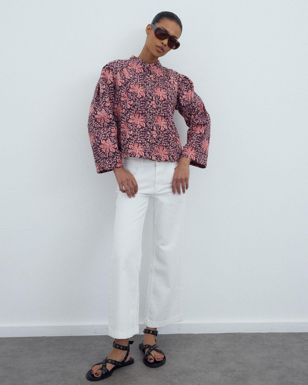 Veste Boutons Imprimé Floral Rose