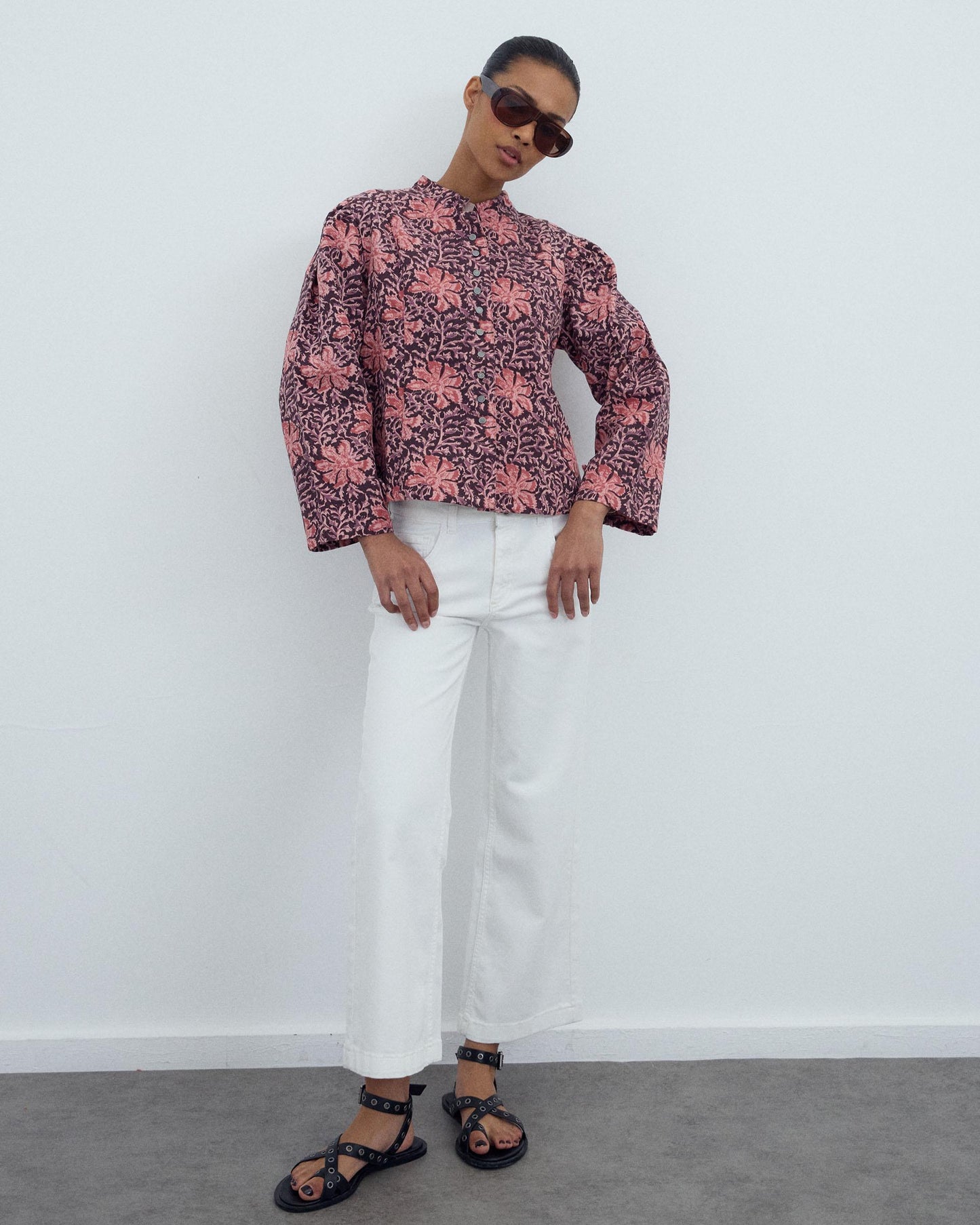 Veste Boutons Imprimé Floral Rose