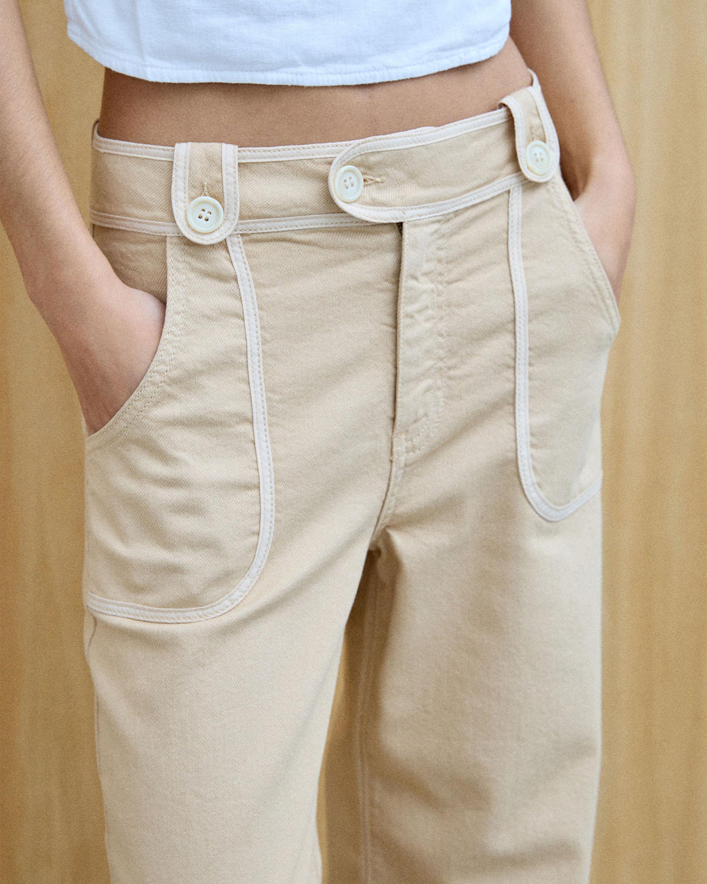 Jeans Vivo Contraste Bege