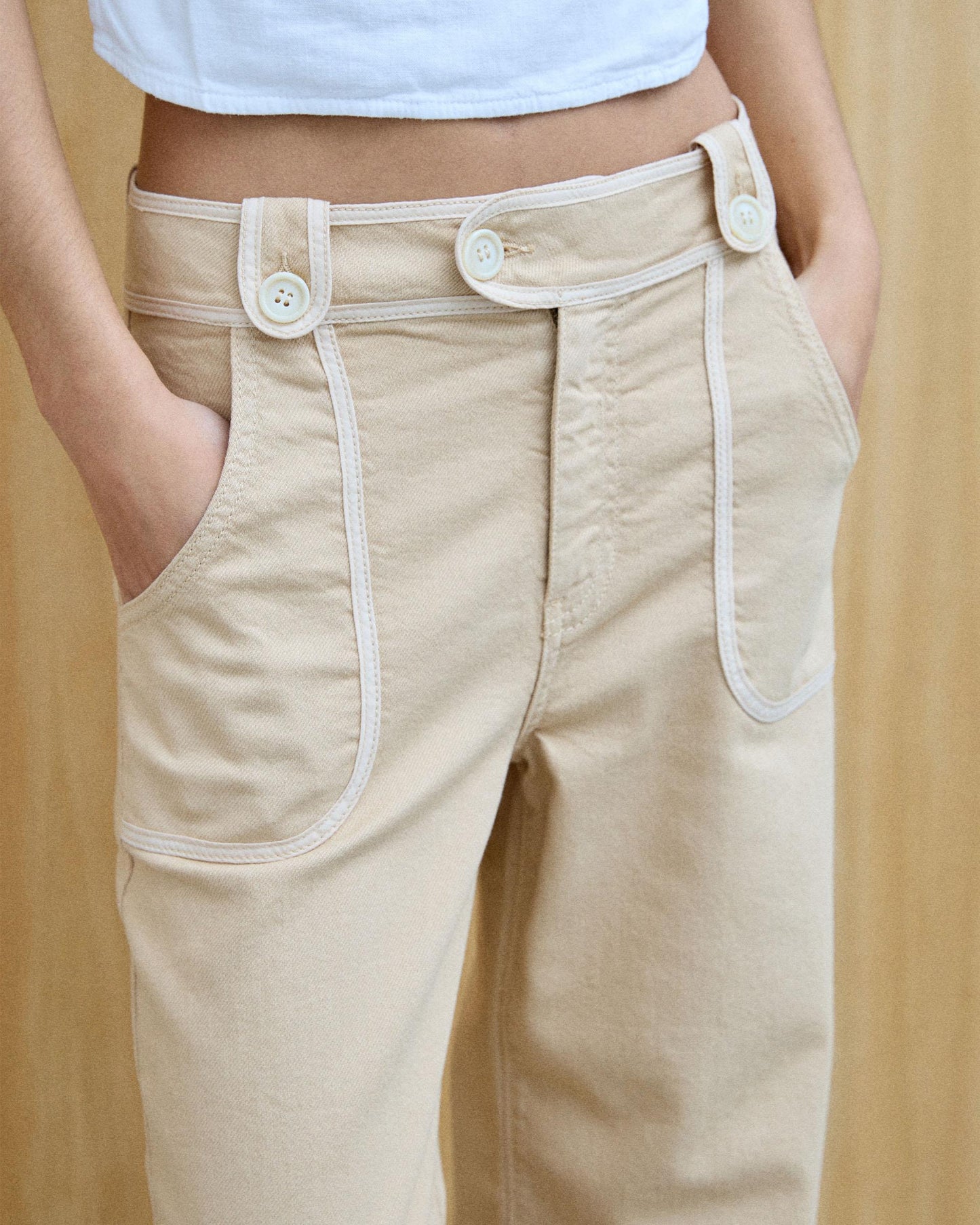 Jeans Vivo Contraste Bege