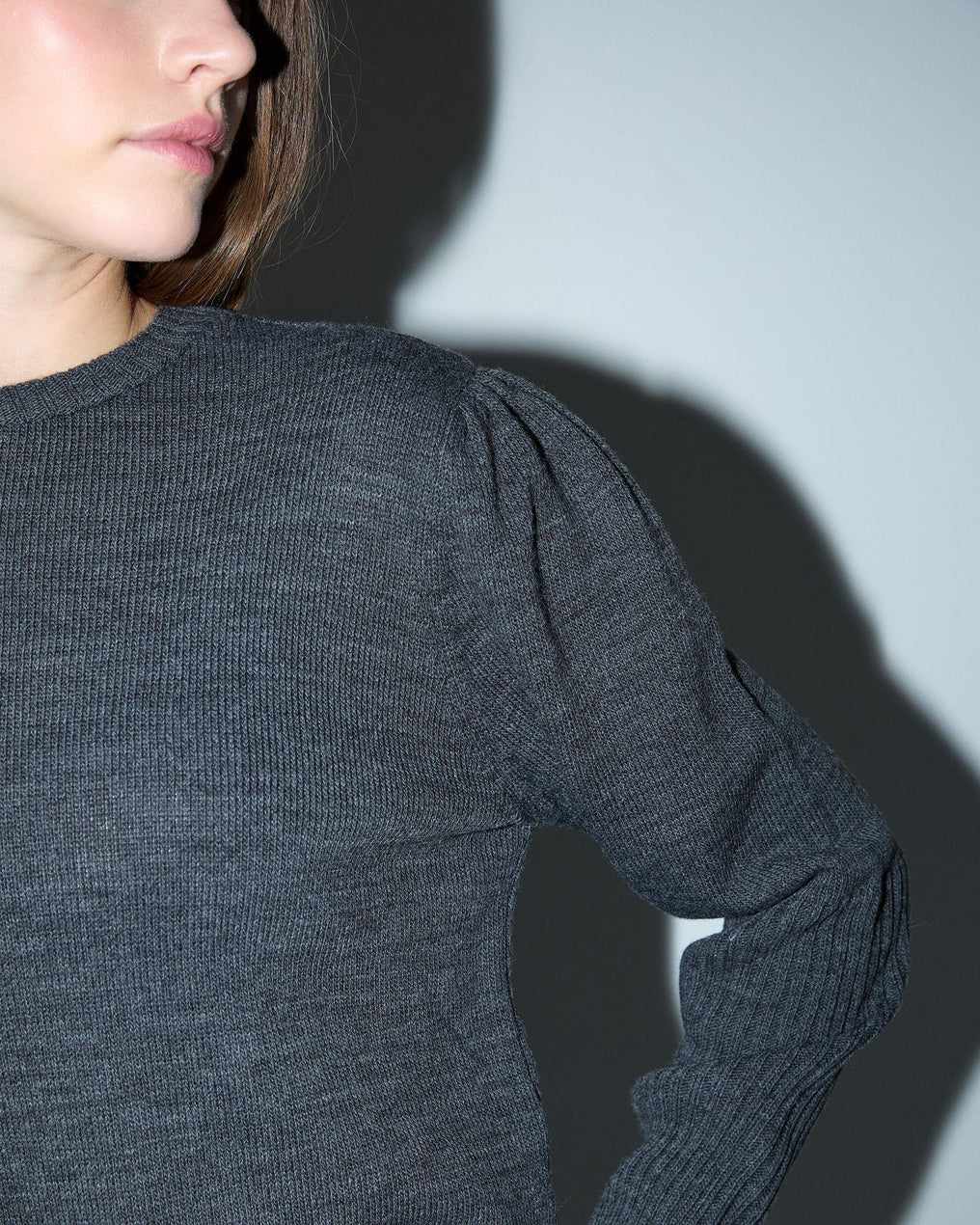 Jersey Pliegues Hombros Rib Mangas Antracita