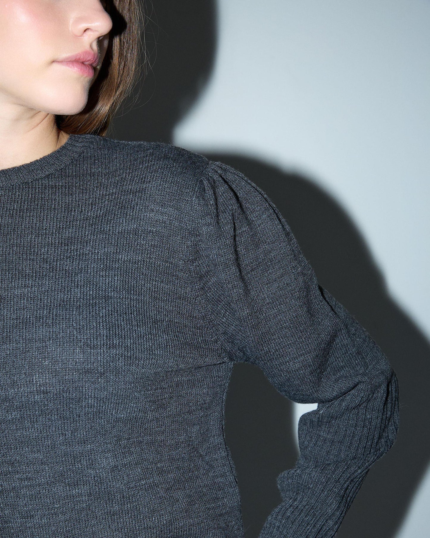 Jersey Pliegues Hombros Rib Mangas Antracita