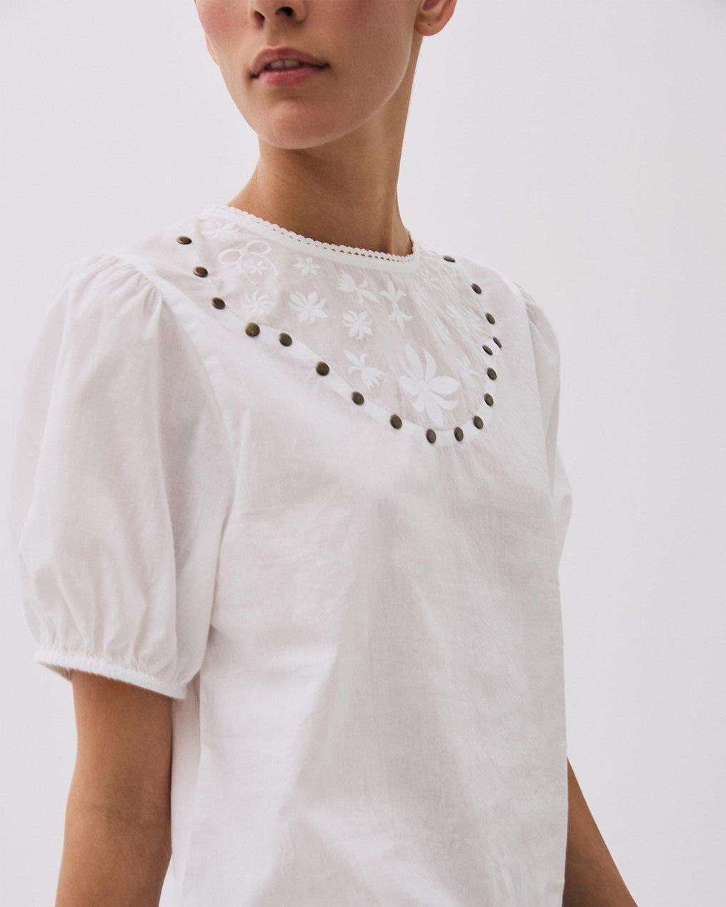 White Stud Embroidered Blouse