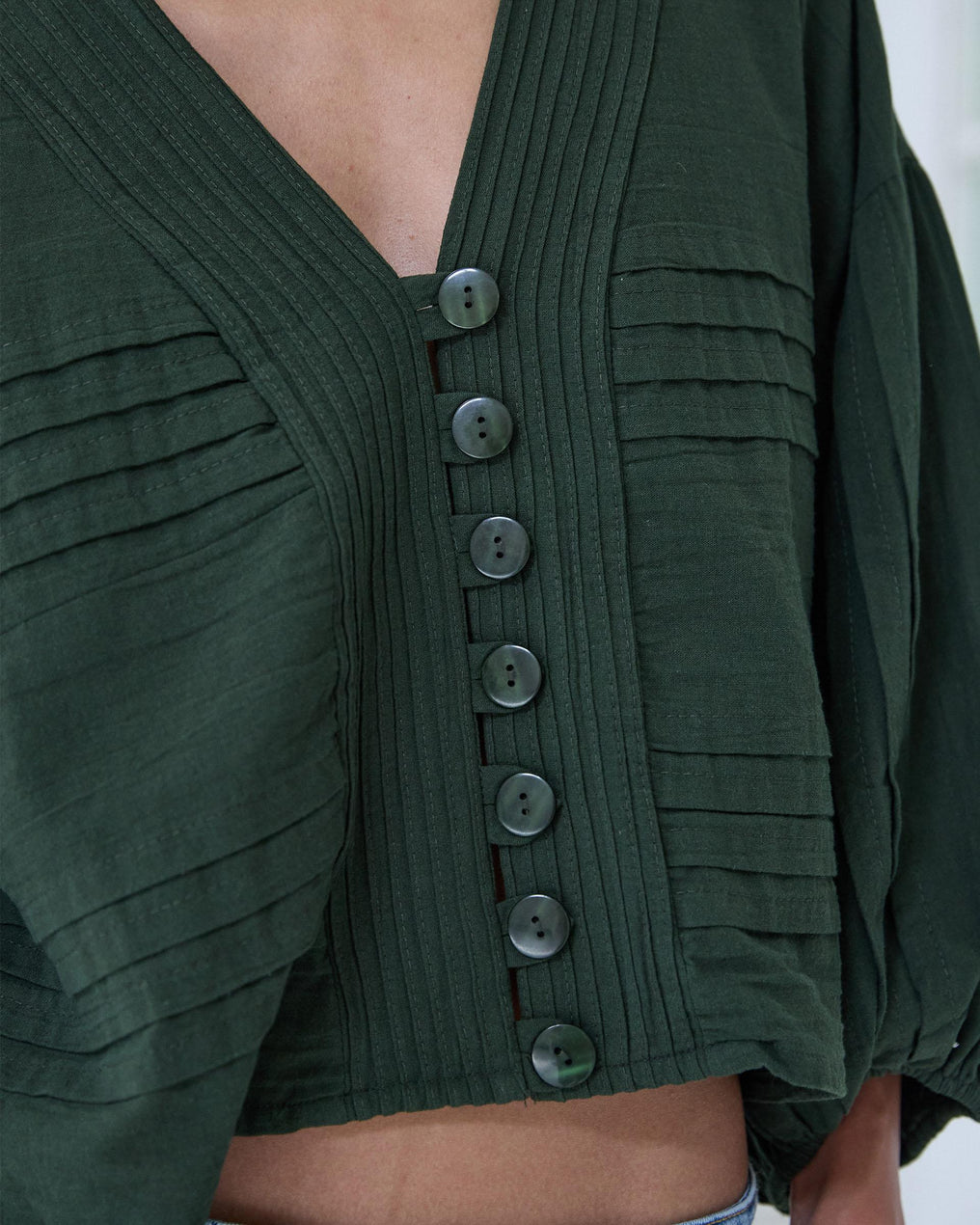 Blusa Pliegues Verde Oscuro