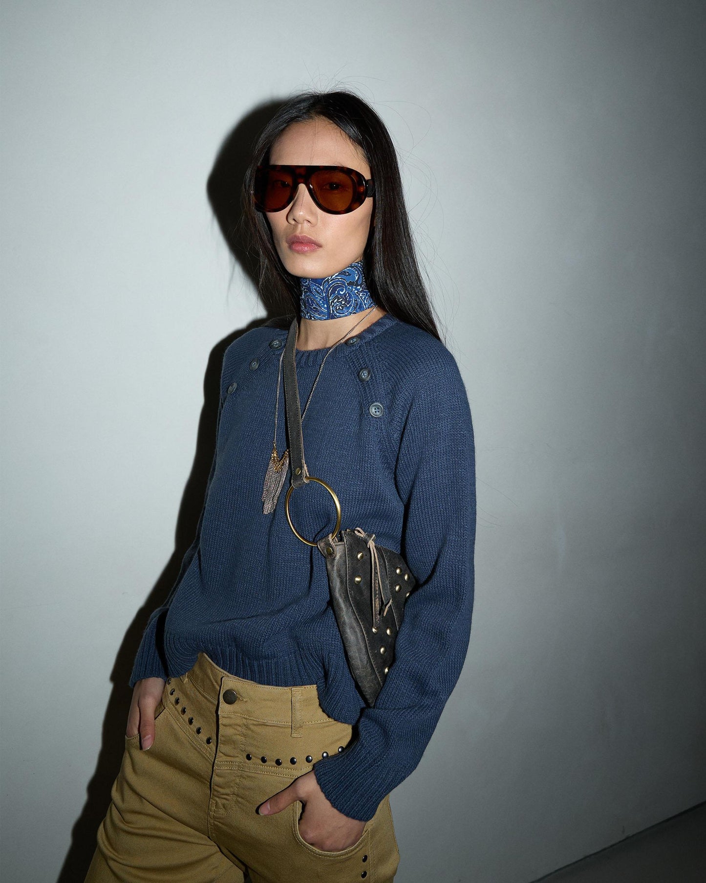 Jersey Cuello Redondo Botónes Azul