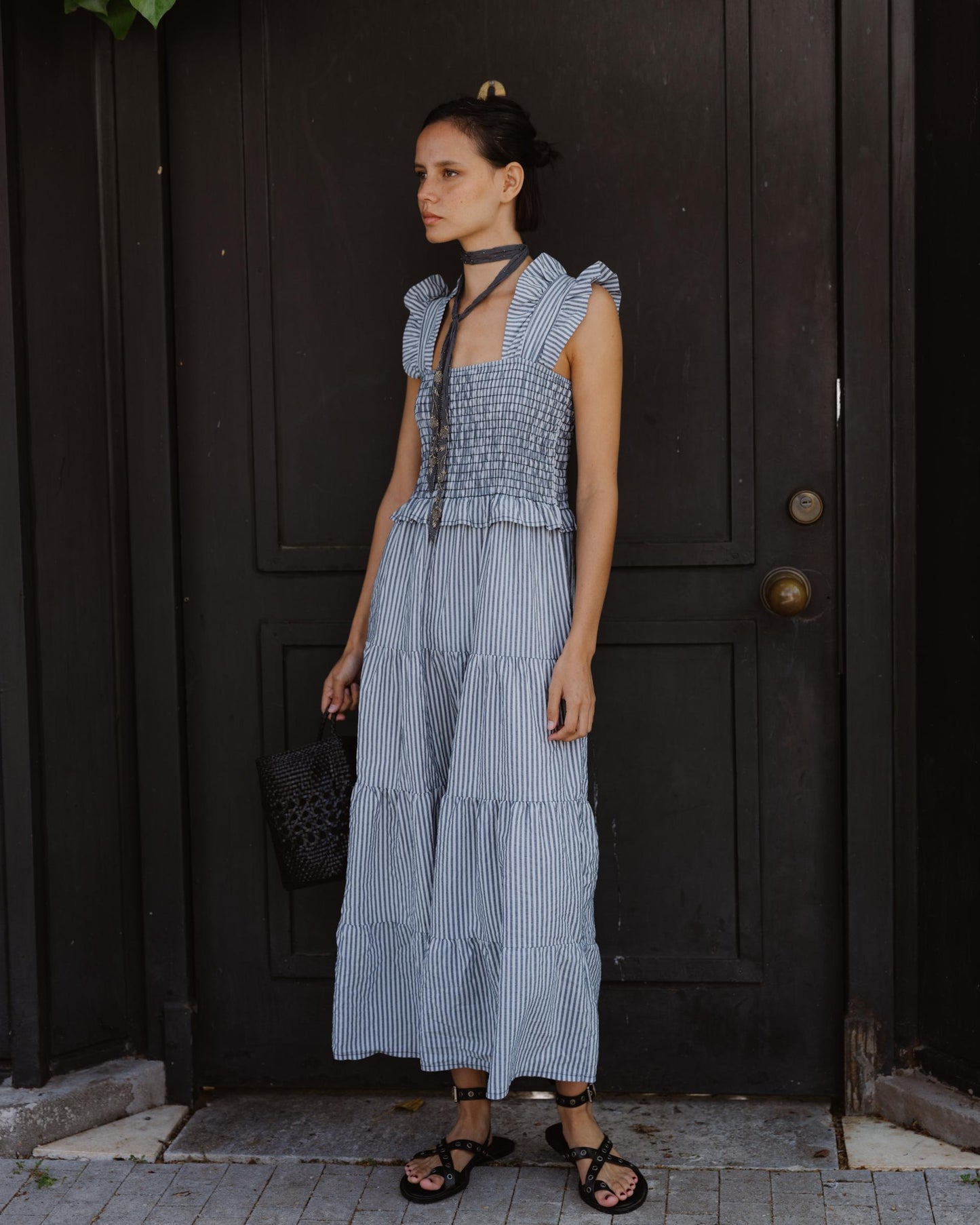 Vestido Gomas Volantes Azul