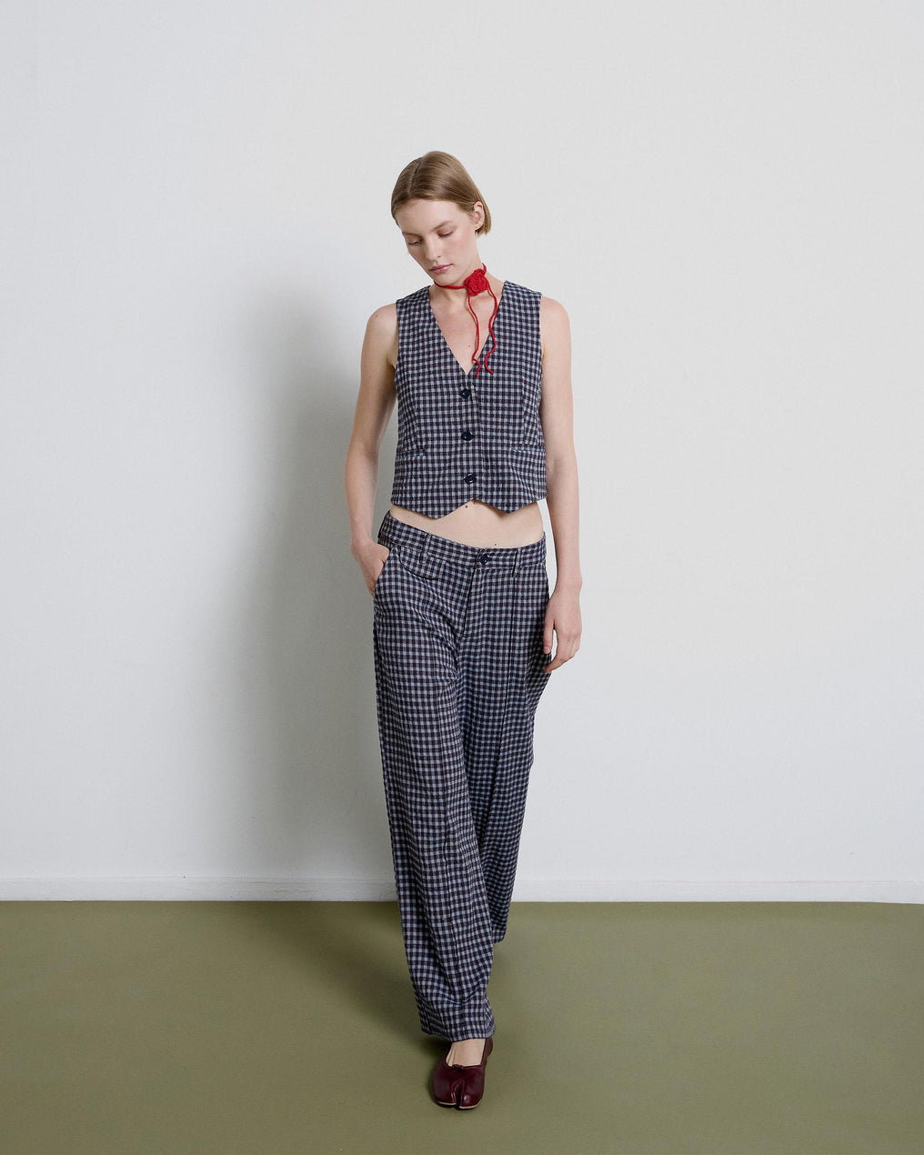 Blue Checkered Lapel Trousers