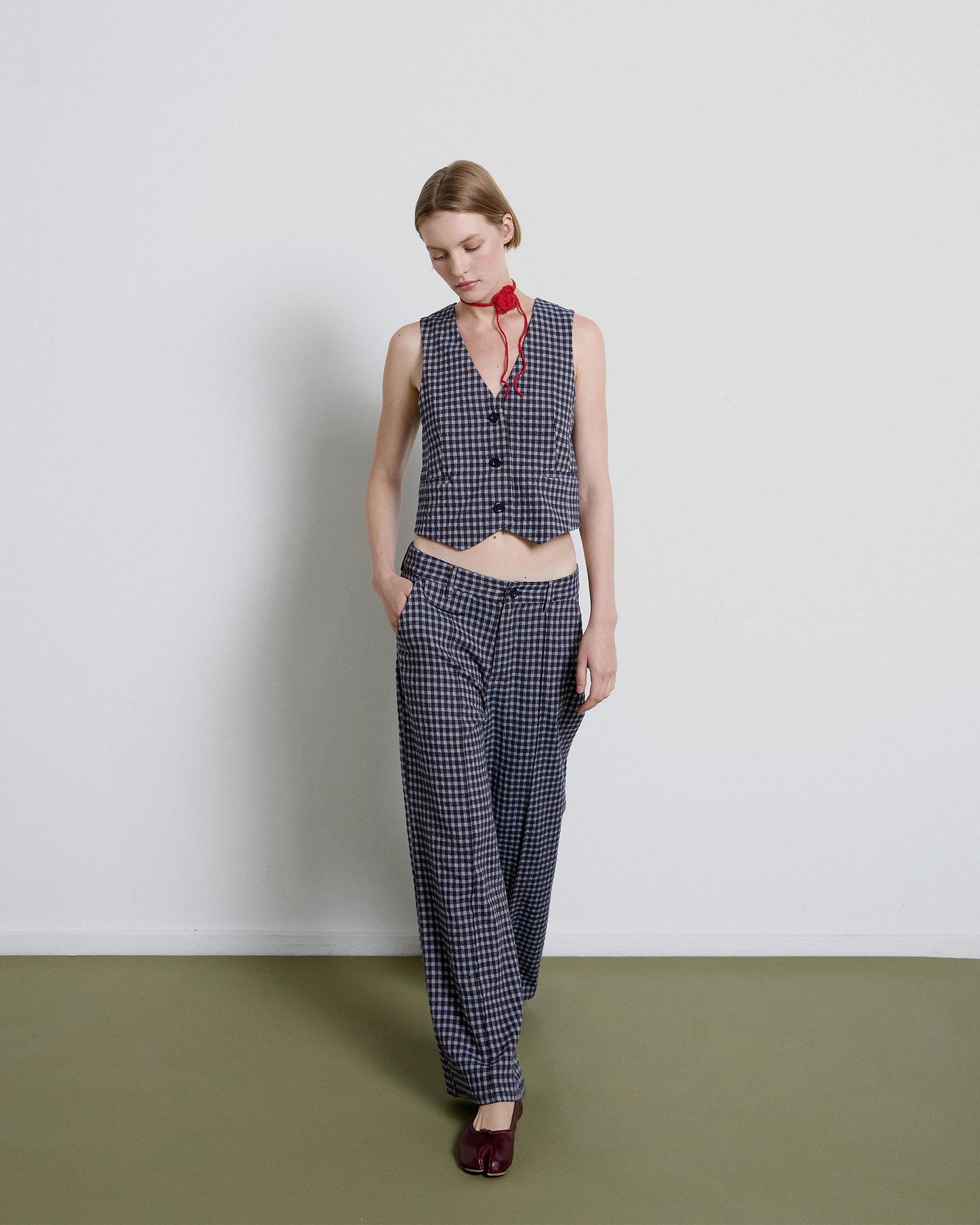 Blue Checkered Lapel Trousers