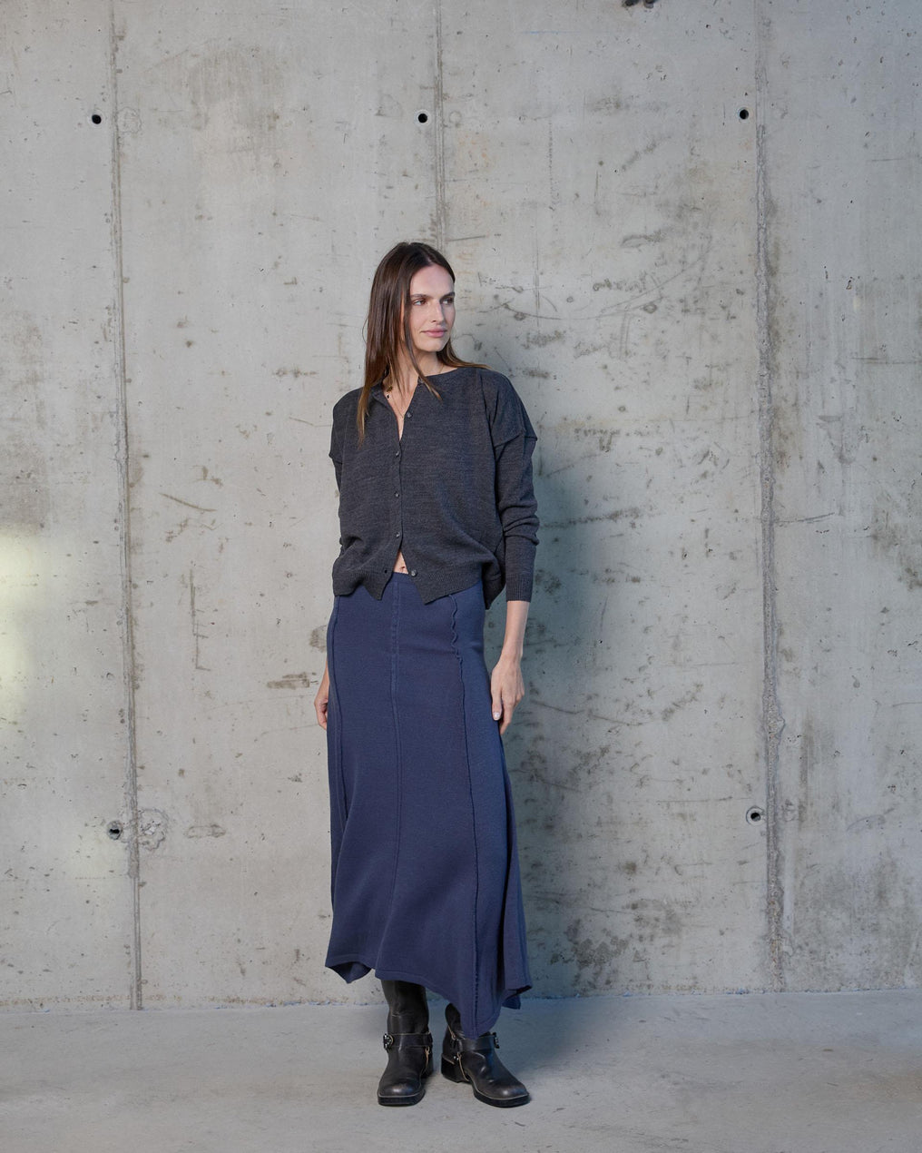 Falda Punto Nervios Azul Oscuro