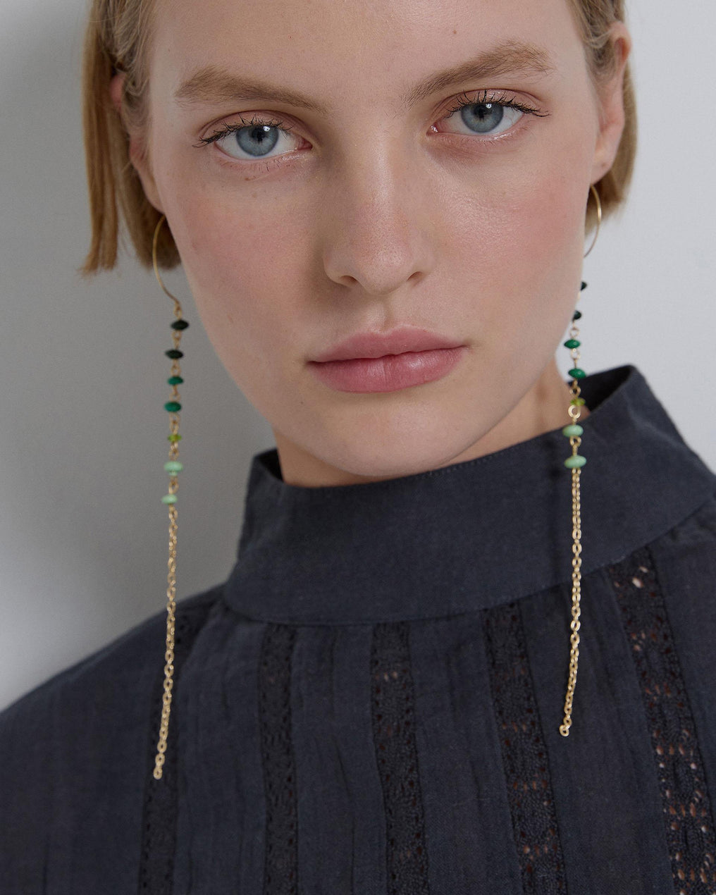 Green Ball Strip Hook Earrings