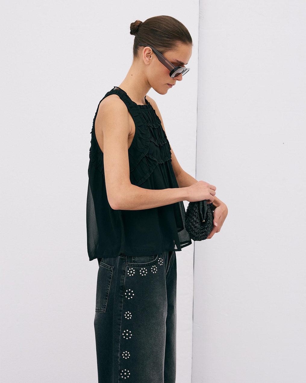 Black Ruffled Cami Top