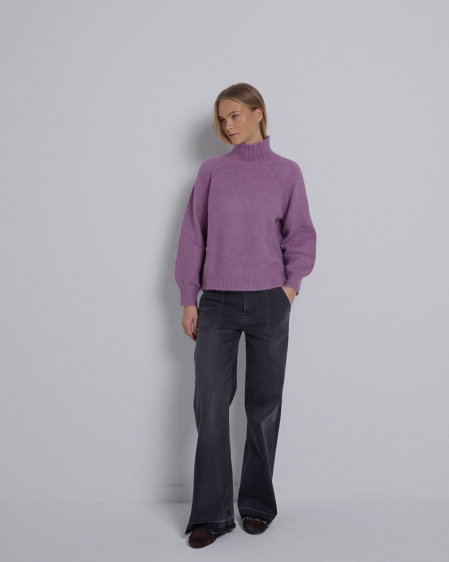 Jersey Punto Cuello Alto Lila