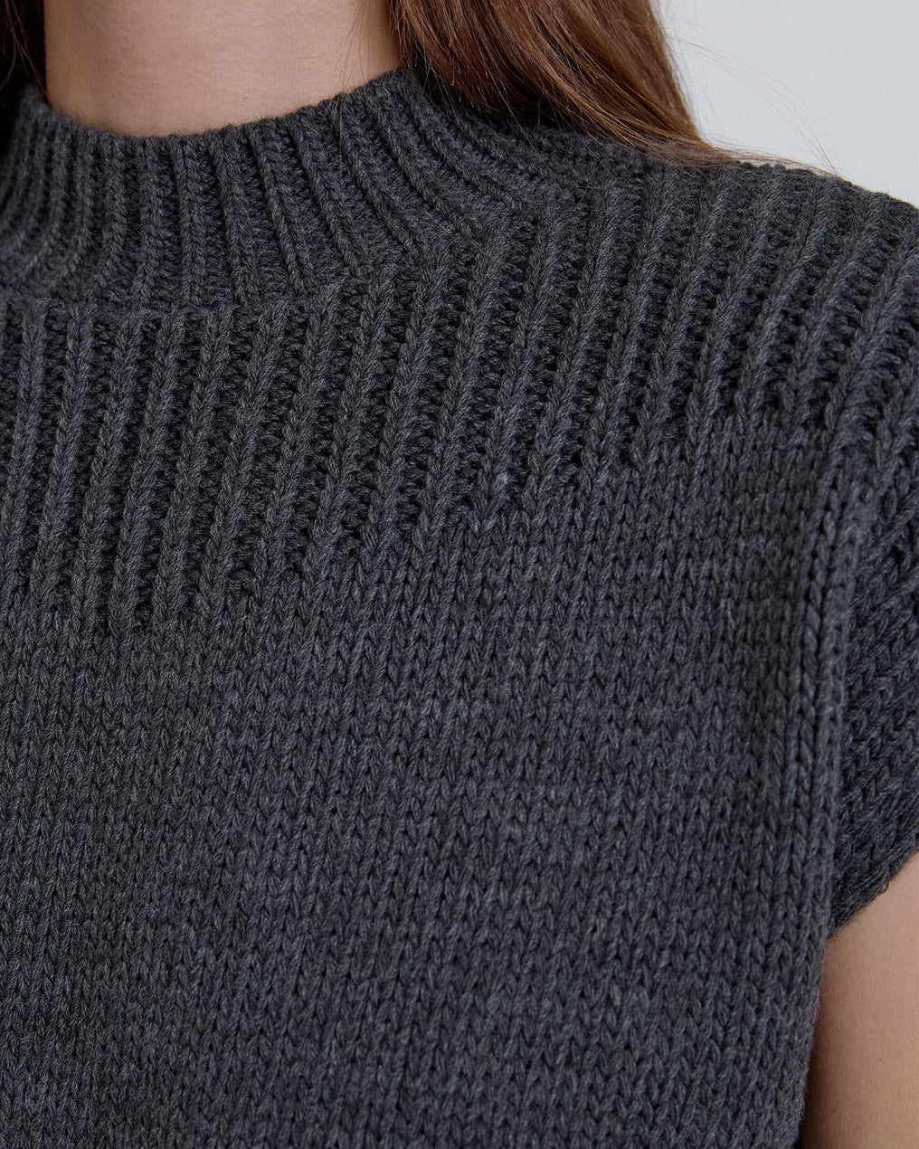 Anthracite Chunky Knit High Neck Vest