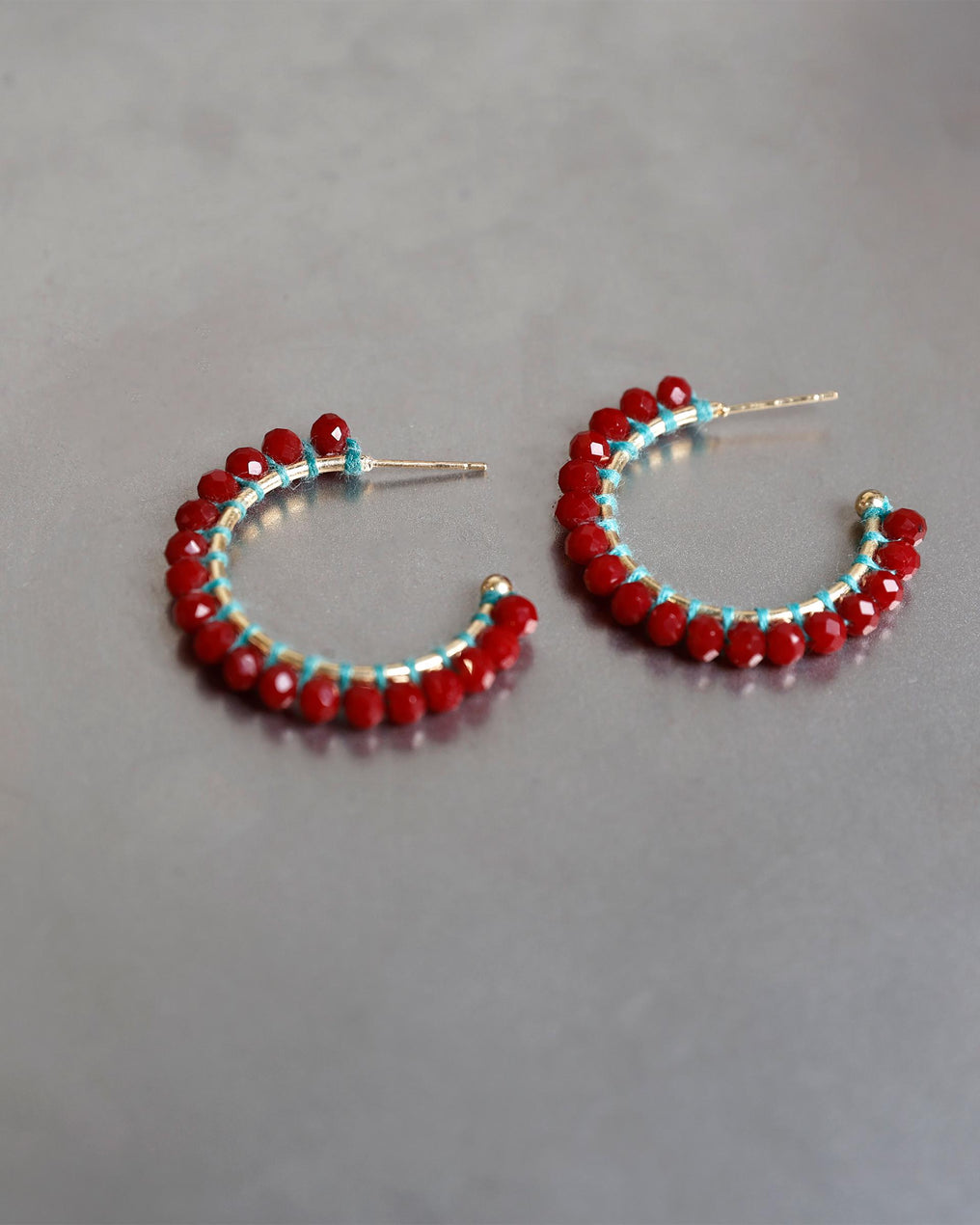 Red Beaded Hoop Earrings