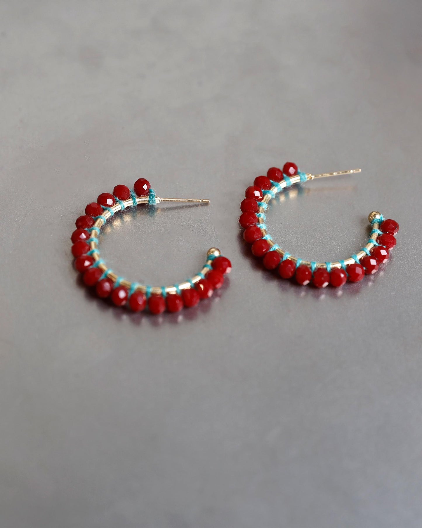 Red Beaded Hoop Earrings