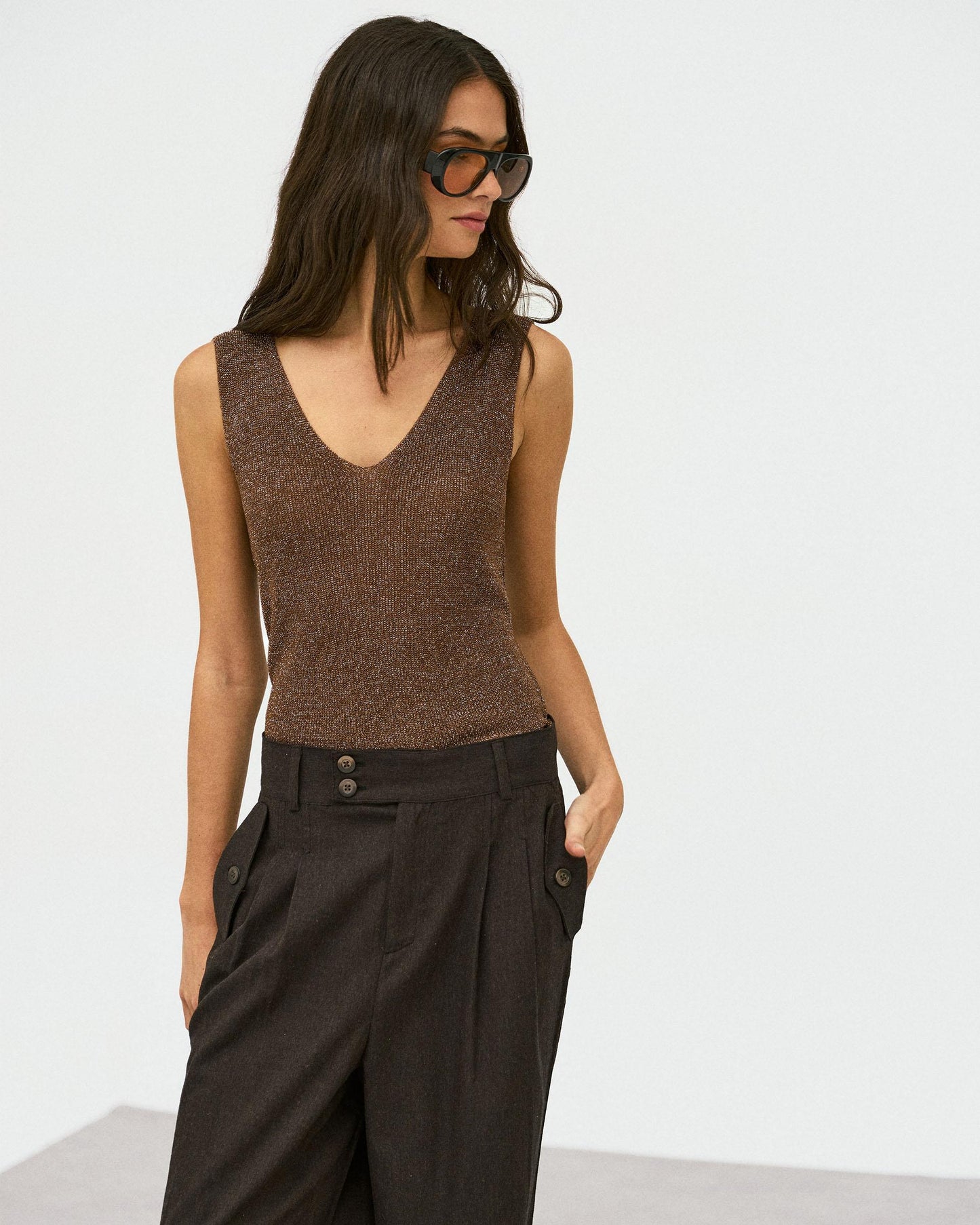 Top Bretelles Lurex Marron