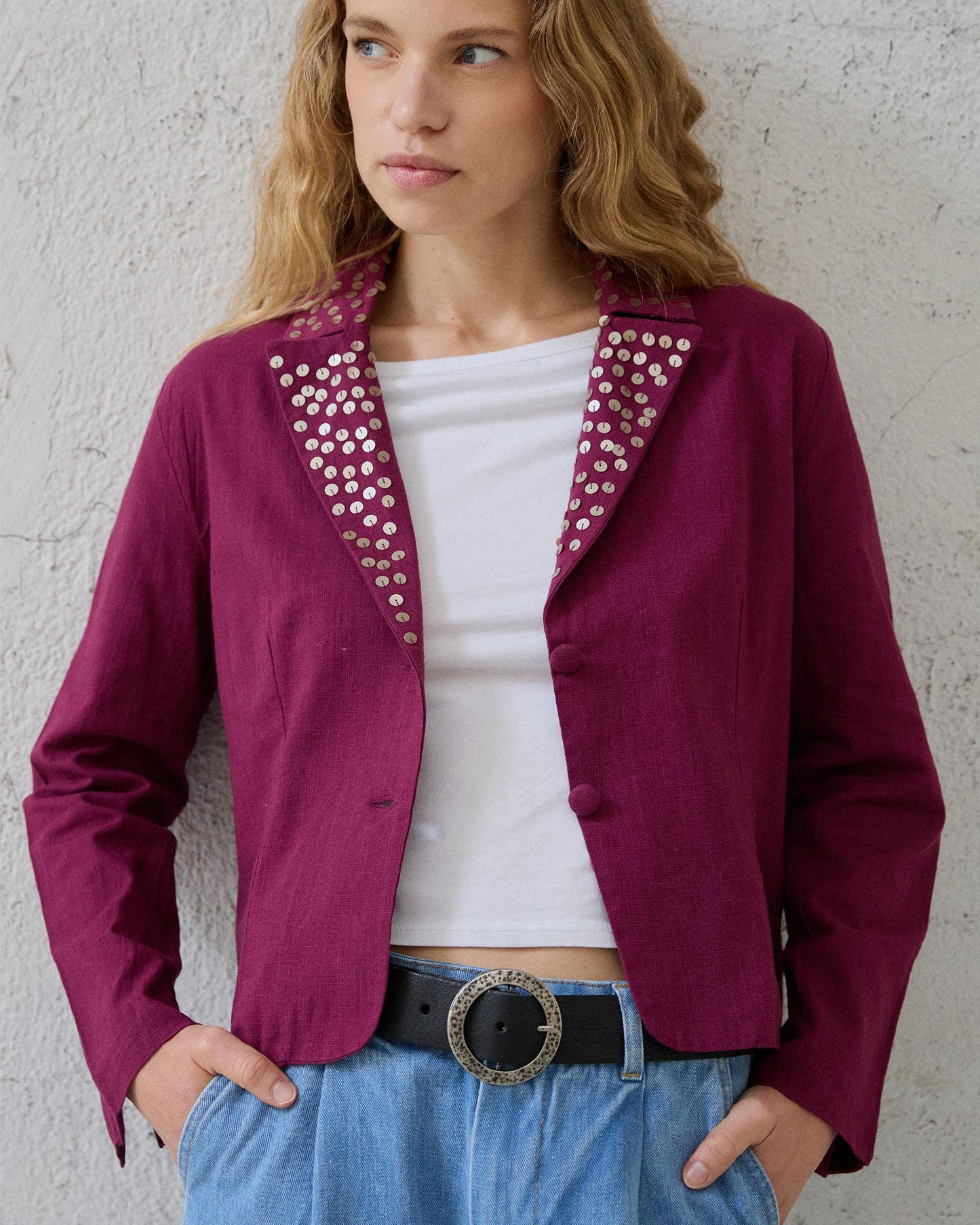 Dark Pink Sequin Blazer