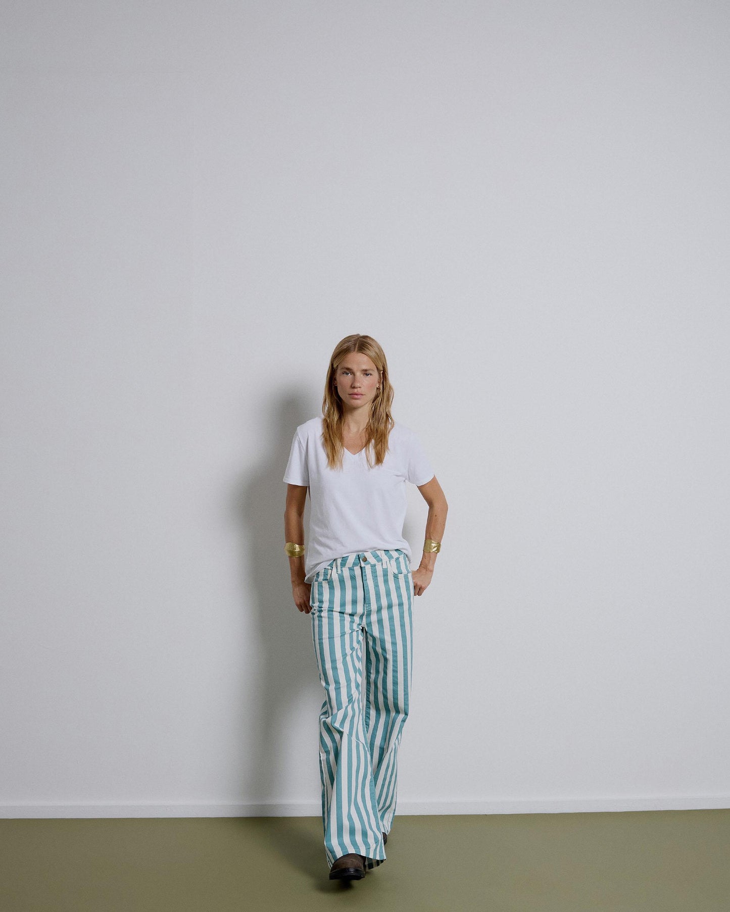 Wide Stripe Petrol Jeans
