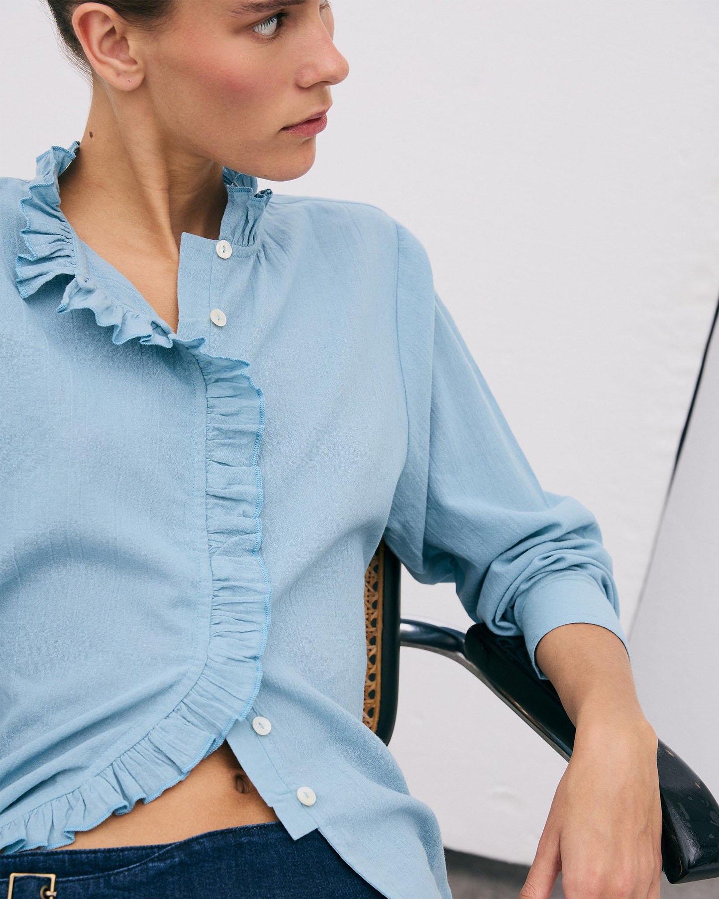 Blouse Volants Picot Bleu