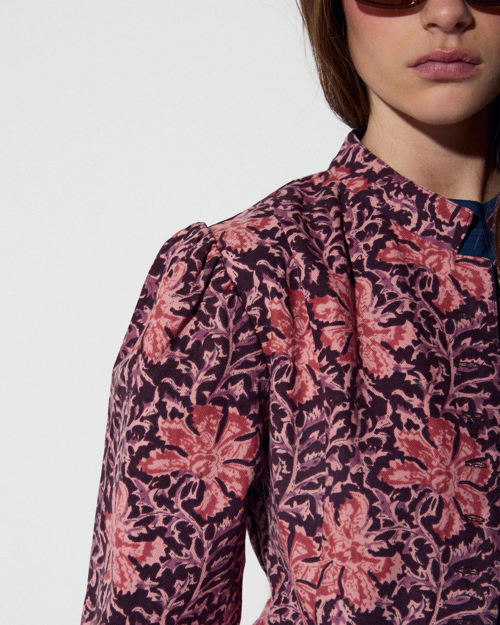 Chaqueta Botones Estampado Floral Rosa