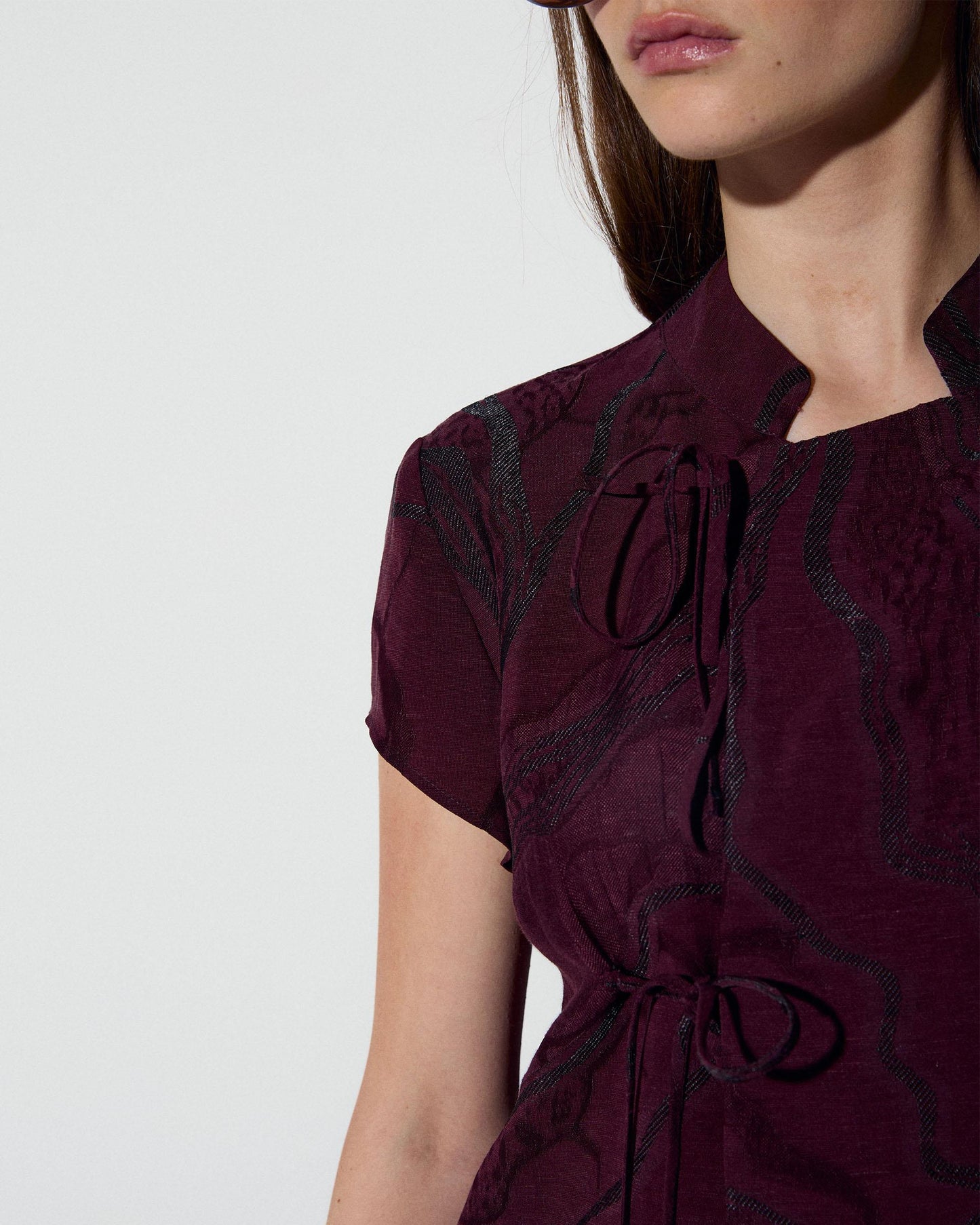 Top Japo Manga Corta Estampado Granate