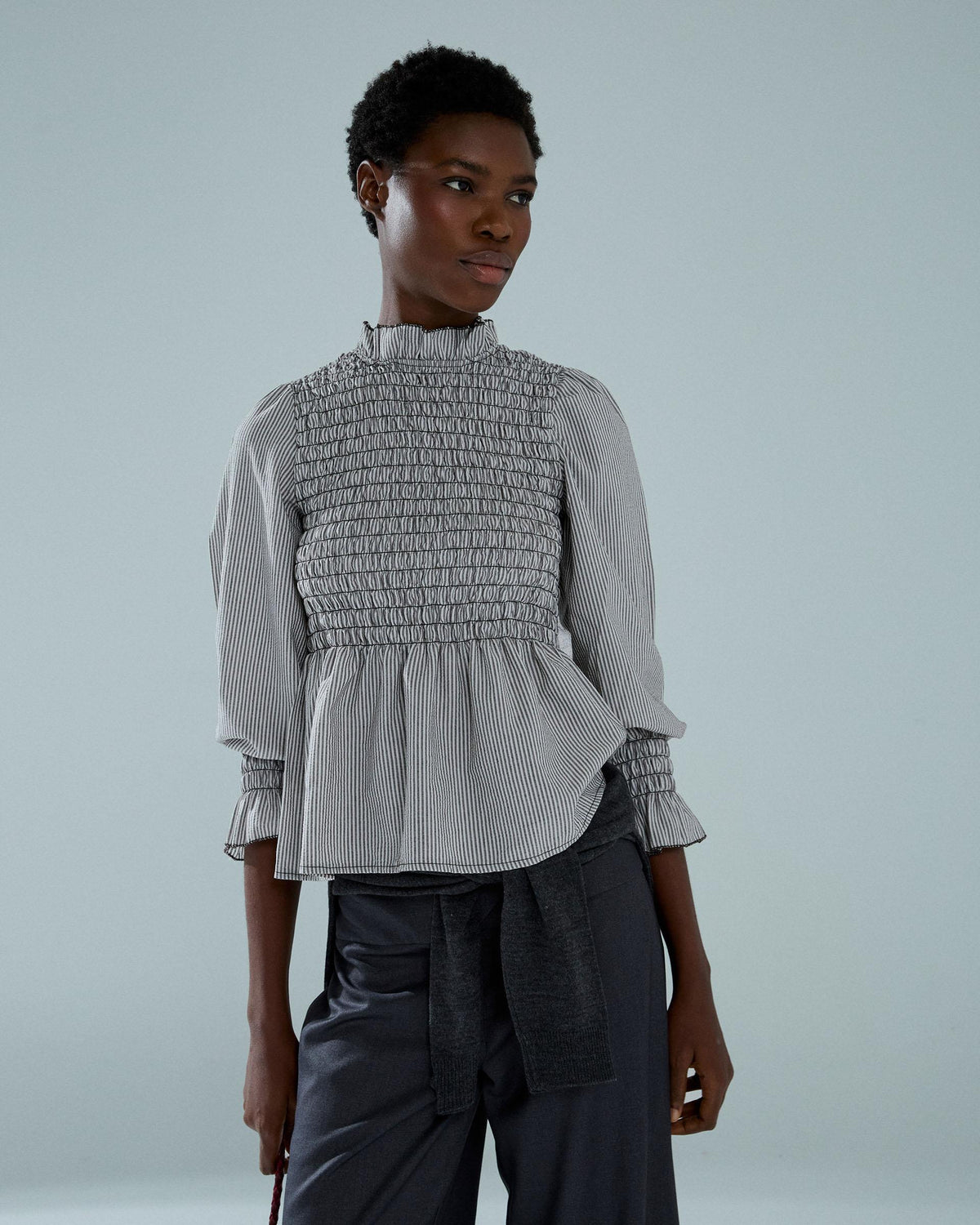 Blusa Manga Larga Engomada Rayas Marrón